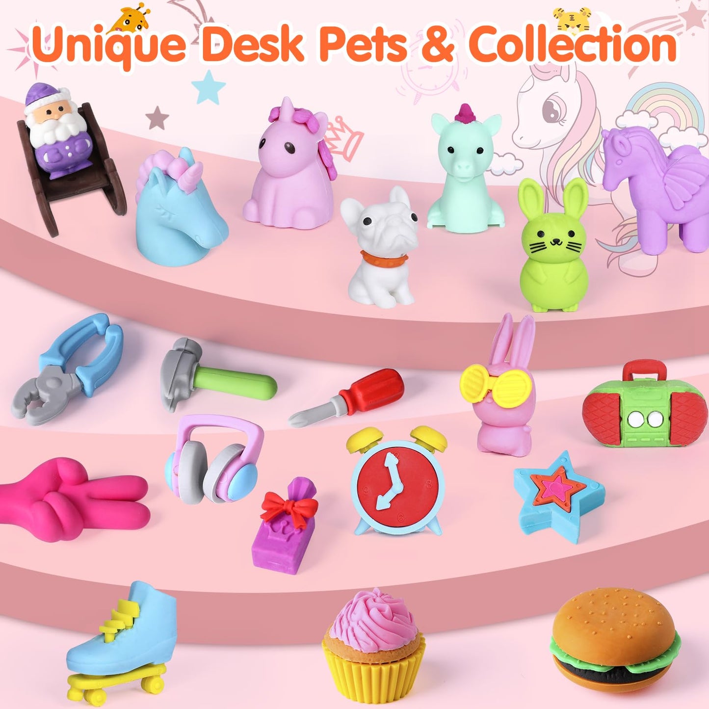 Moosia 120 Pack Animal Pencil Erasers for Kids, 3D Mini Puzzle Take Apart Erasers, Desk Pets & Treasure Box Toys, Bulk Party Favors, Classroom Prizes, School Supplies, Gift for Boys & Girls