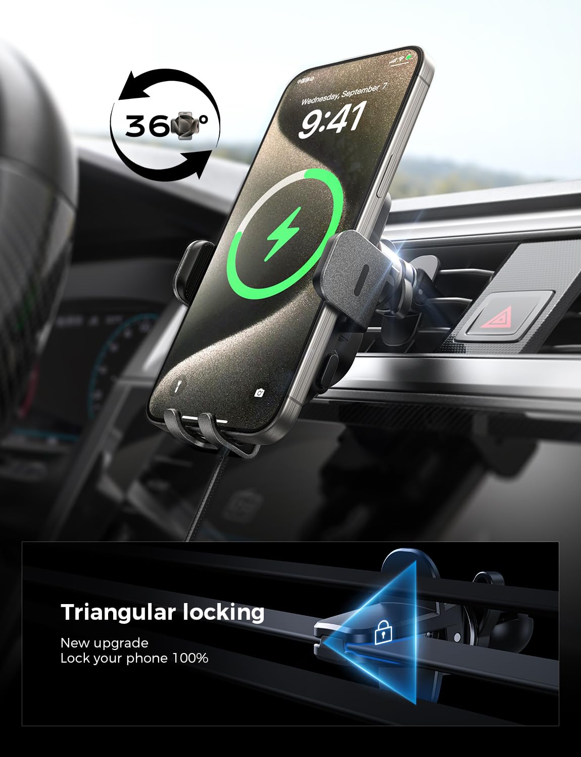 CHGeek Wireless Car Charger with Phone Holder Mount, 15W Fast Charging Auto Clamping Phone Holders for You Car Windshield Dashboard Air Vent Accessories for iPhone, Samsung Galaxy, Google, etc