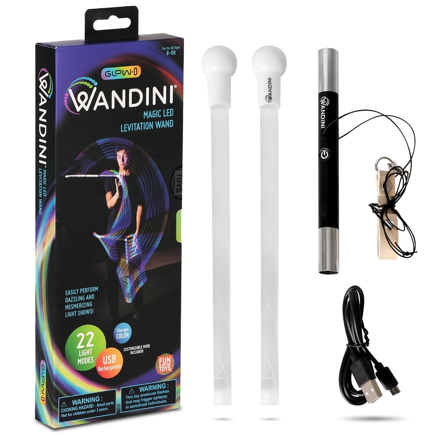 Wandini Glow.0 Magic Wand Collapsible LED Levitation Wand - USB Rechargeable Floating Wand - LED Light Wand with 22 Color Light Modes – Patented, Expertly Balanced LED Flow Wand Levitation Stick