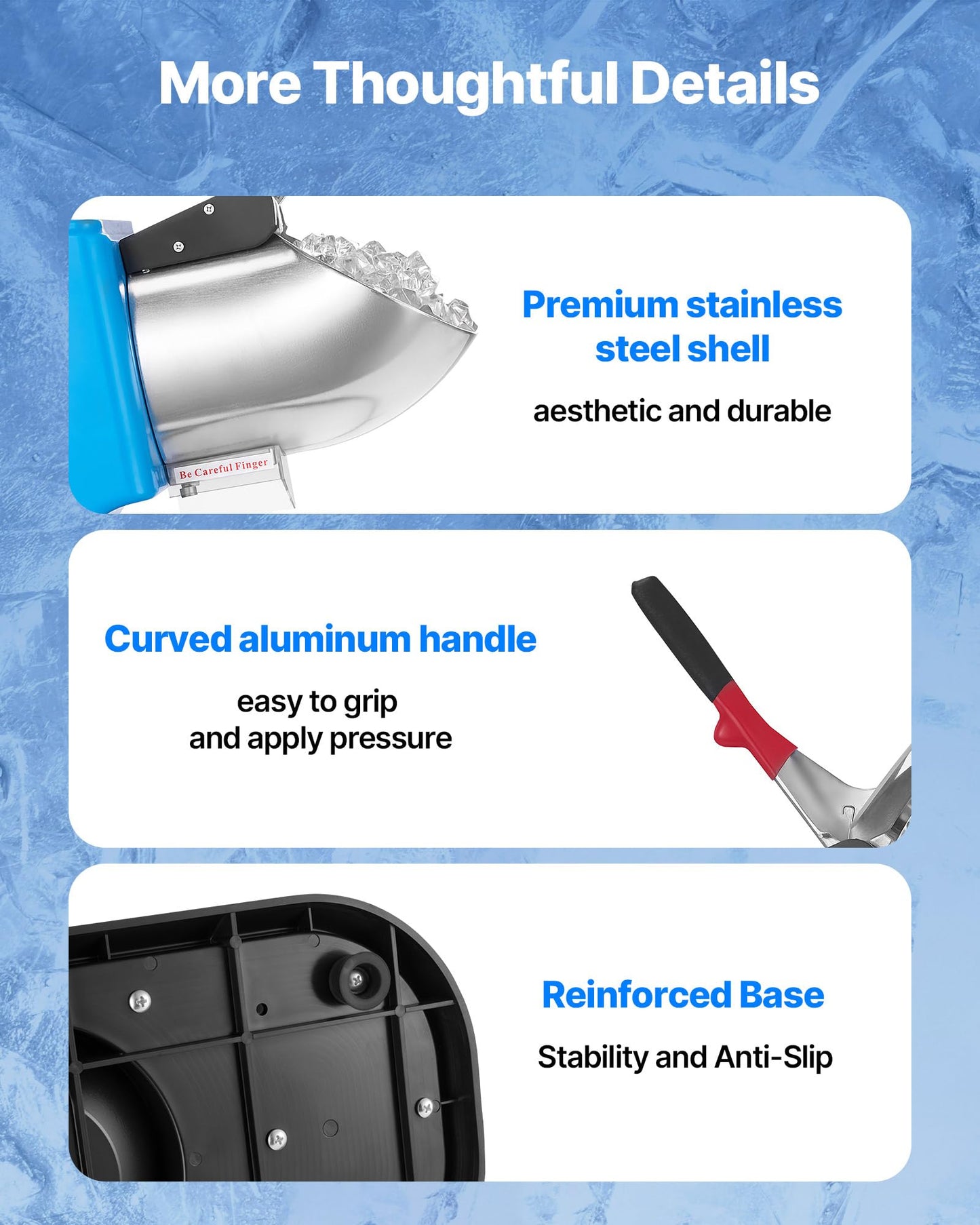 VEVOR Ice Crusher Machine, 220lbs Per Hour Electric 4 Blades Snow Cone Maker, Stainless Steel Shaved Ice Machine with Bowl and Cover, 300W 1400RPM Ice-Shaver for Home and Commercial Use, Blue