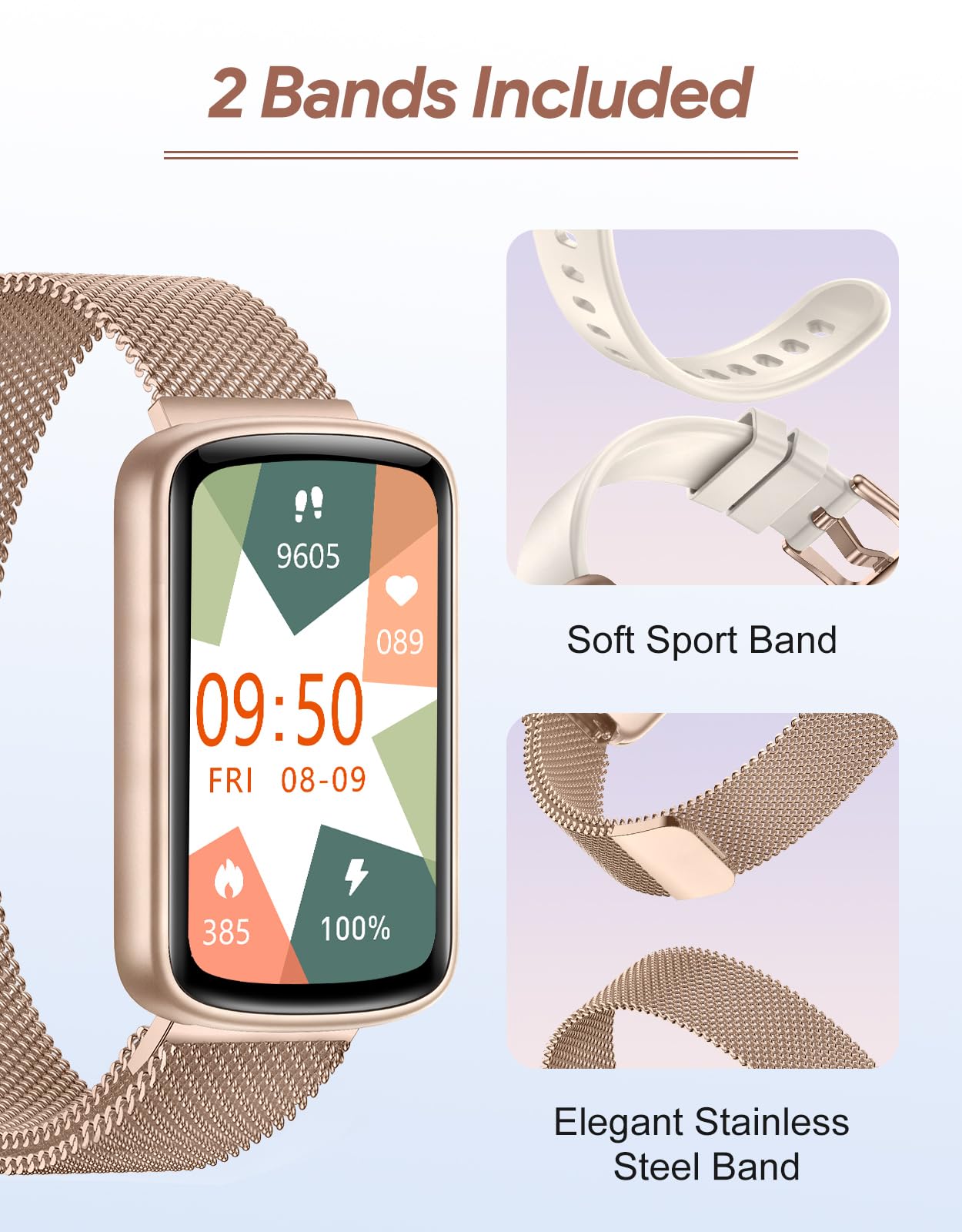 RUIMEN Fitness Tracker, Fitness Watches for Women Men with Heart Rate Monitor Blood Oxygen Sleep Tracker Pedometer, 1.47" Smart Watch Step Calorie Counter for Android iOS IP68 Waterproof (Starlight)