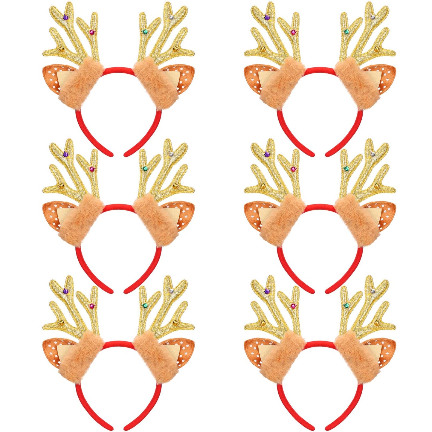 Crowye 6 Pcs Christmas Reindeer Antlers Headband Xmas Glitter Elk Antlers Headband for Hair Accessories(Sequin Bell)