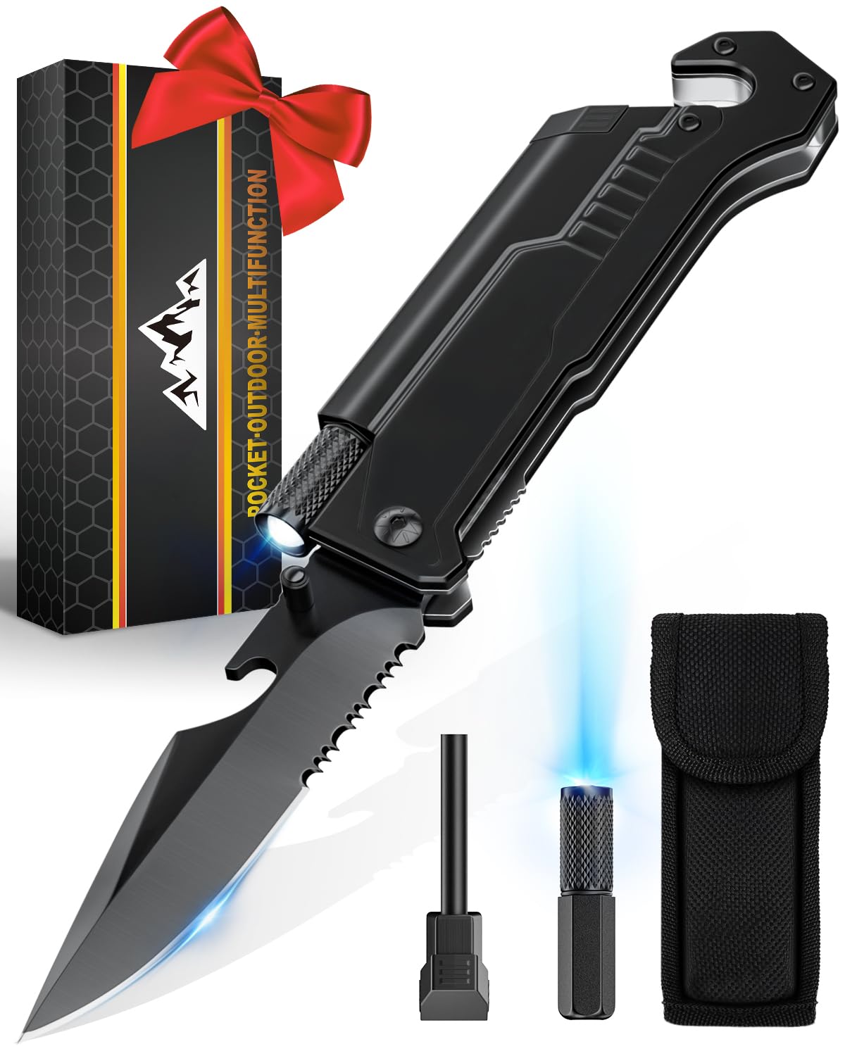 Hunting Knife Survival Gear with Built-in fixed lock, Multi Tool with Case and Fire Starter for Camping Hiking Hunting Fishing Outdoor