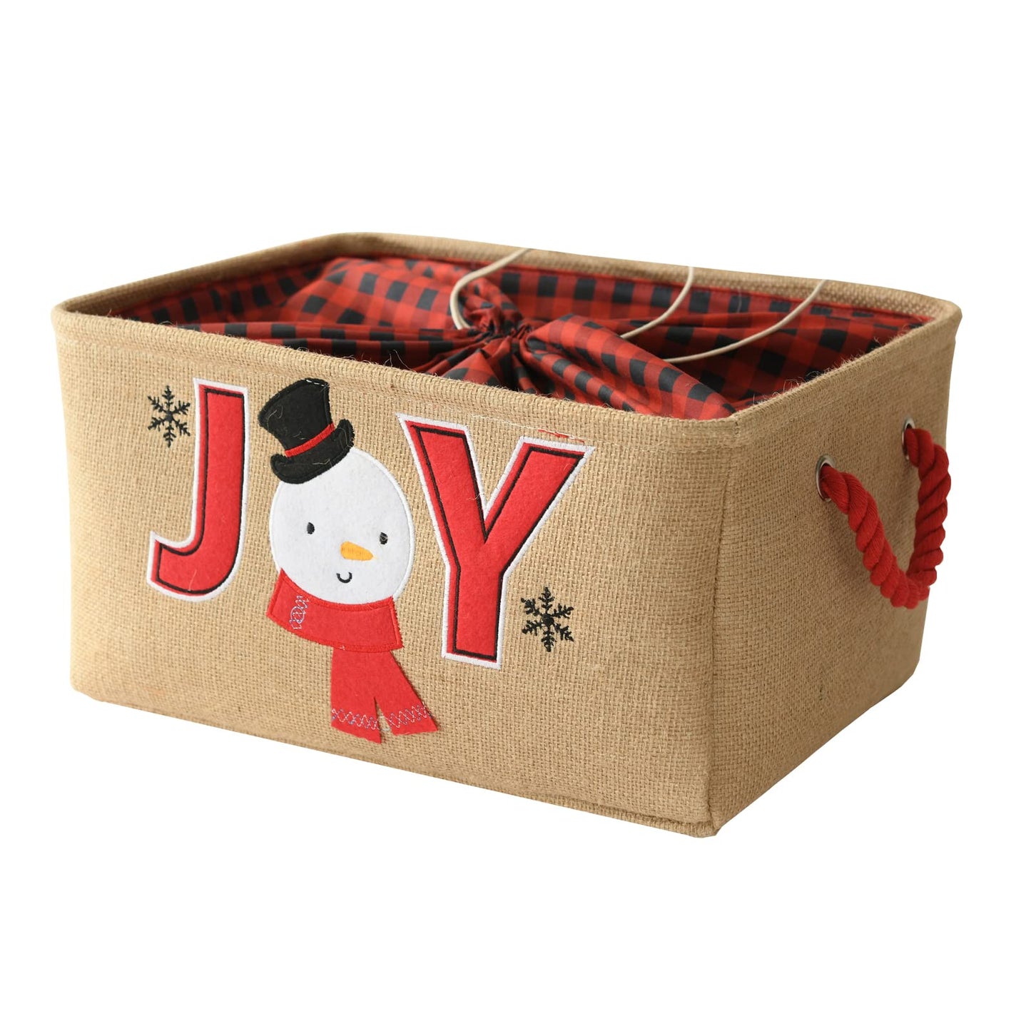 INough Gift Basket Empty Large Christmas Basket Christmas Empty Christmas Gift Baskets with Handles Collapsible Christmas Storage, Holiday Gift for Kidsroom Nursery Play Room (Large, Joy)