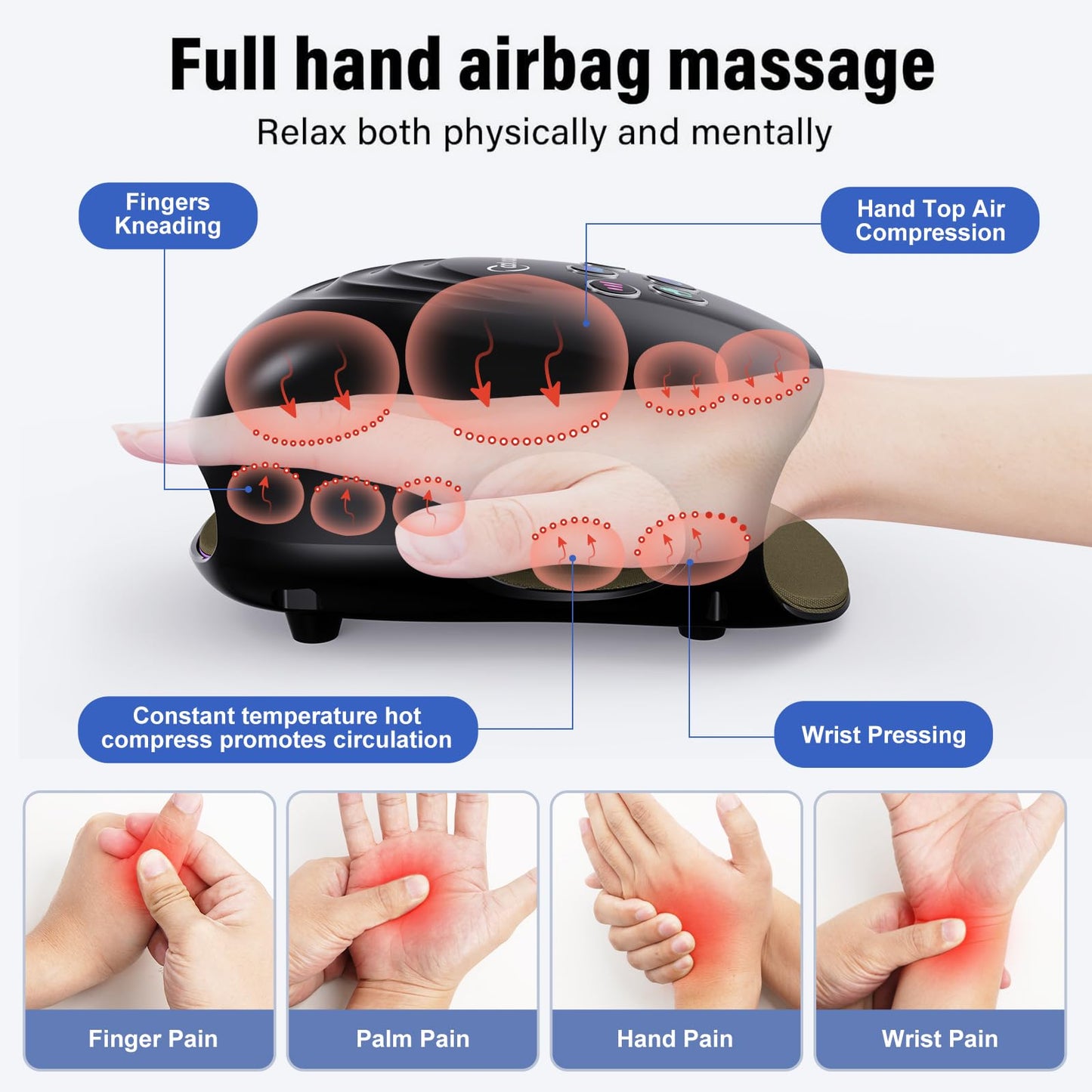 cotsoco Hand Massager with Heat and Compression for Arthritis and Carpal Tunnel, Birthday Gifts for Women Mom Men,Black