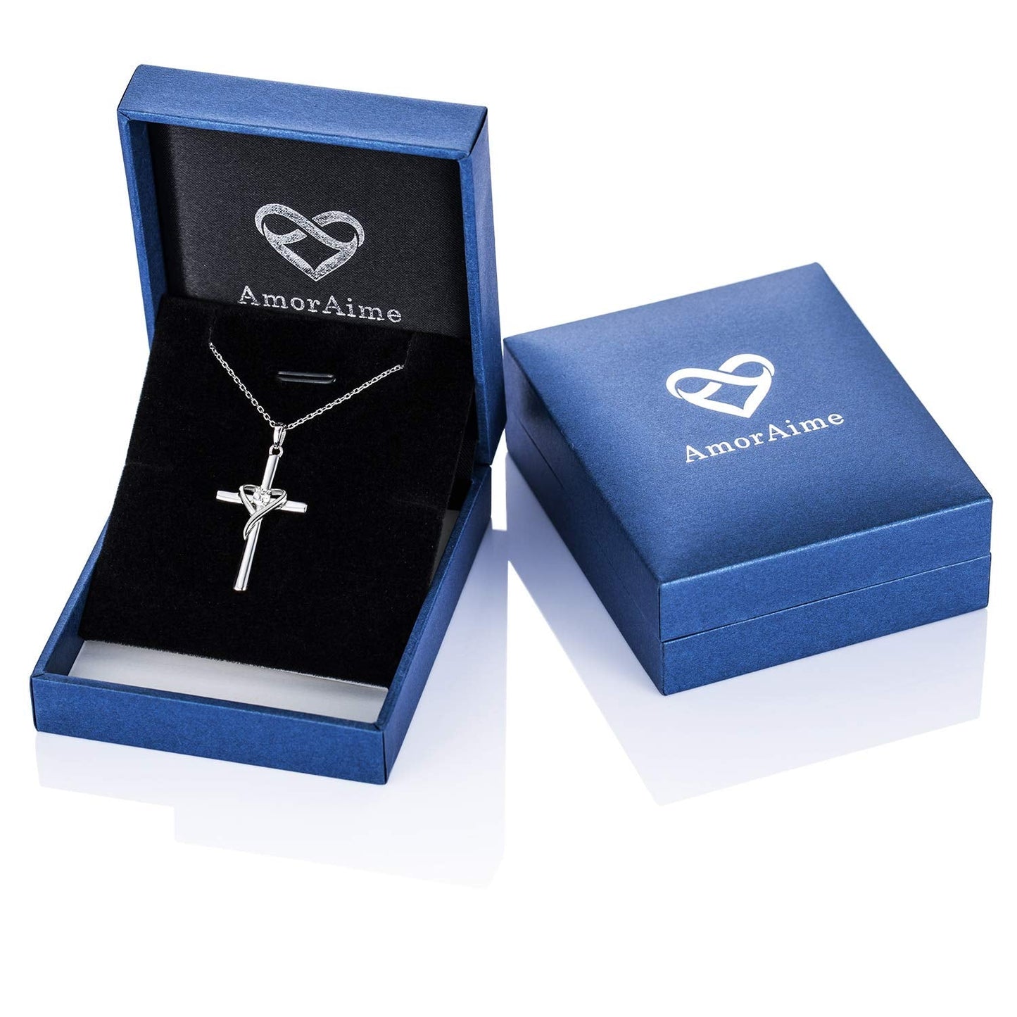 AmorAime 925 Sterling Silver Cross Necklace for Women Men 5A CZ Birthstone Necklaces for Festival, Vacation or Holiday