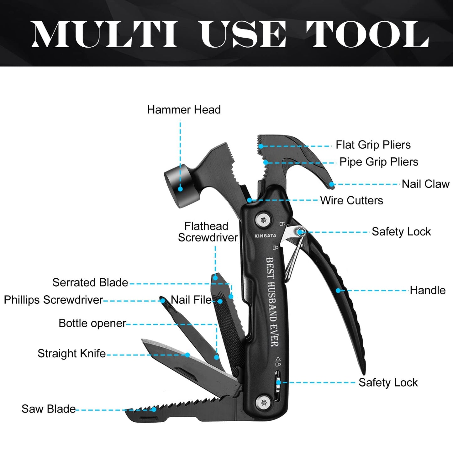 Gifts for Husband from Wife-Best Anniversary Basket Gifts for Men who has everything Fathers Day Funny Birthday Gift Ideas for Him Christmas Unique Romantic Presents Sets, All in One Hammer Multitool