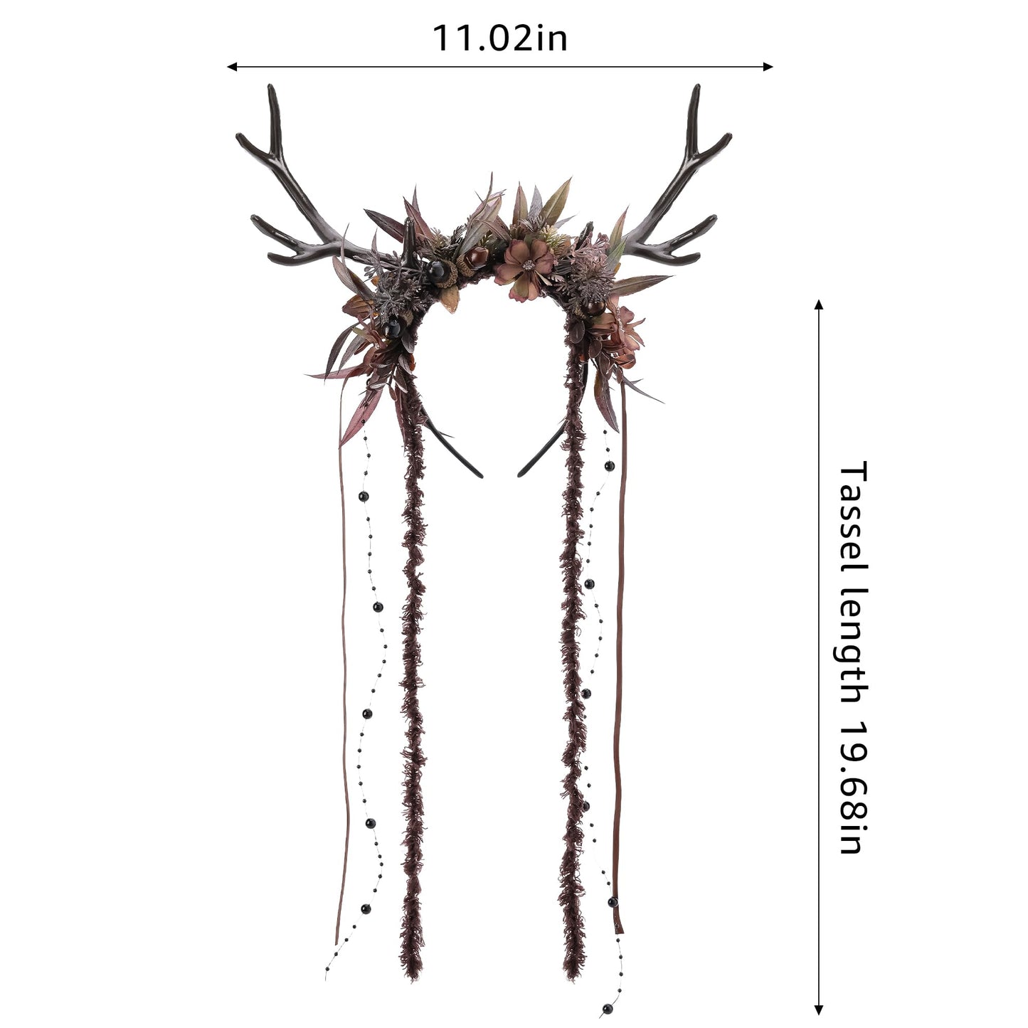 MOSTORY Dark Flower Reindeer Headband - Gothic Floral Antlers Headpiece for Renaissance Accessories Women Dark Fairy Costume, Deer Horns Headband with Vine for Goth Cosplay Renfaire Witch Aesthetic