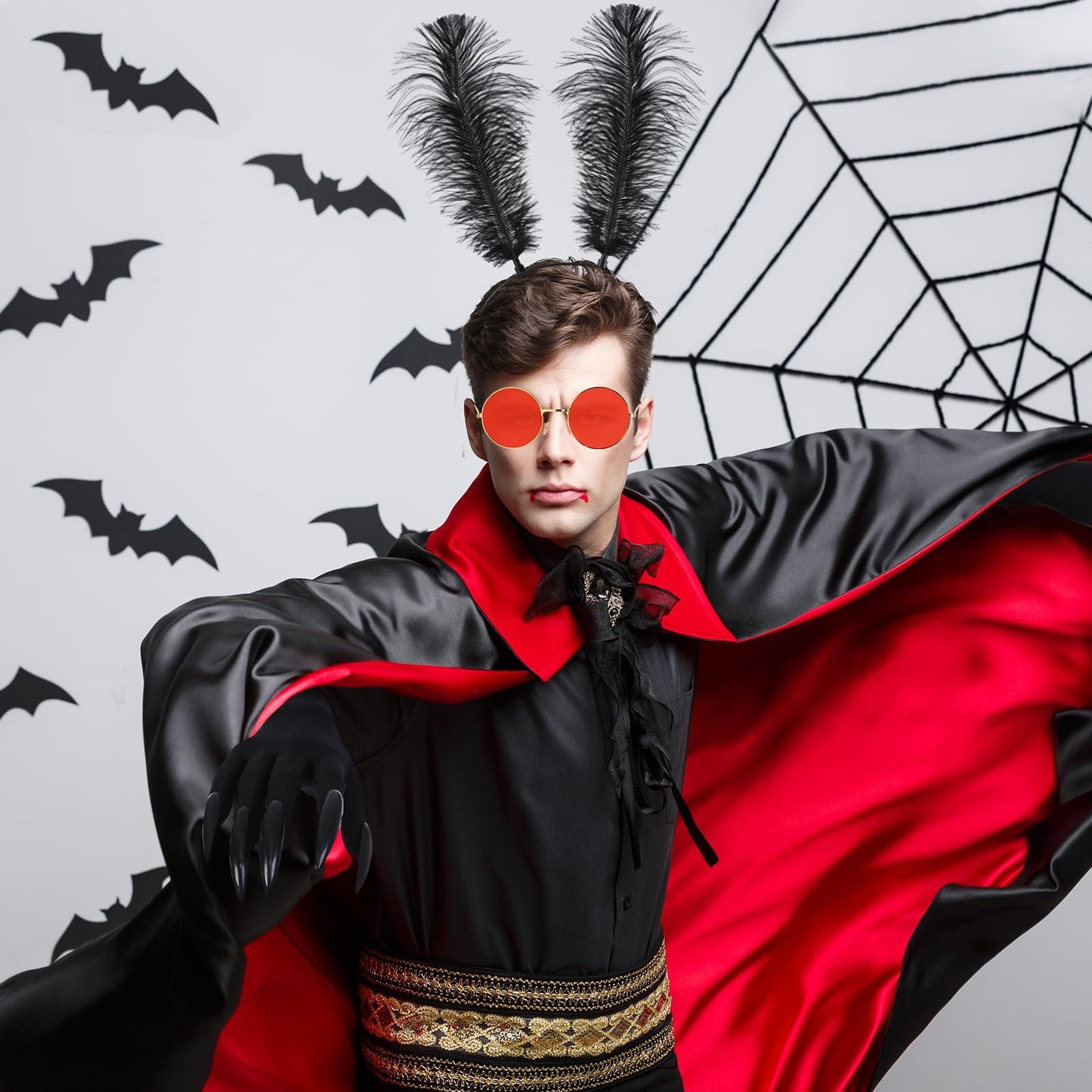 Twistover 3 Pcs Halloween Mothman Costume Accessories Include Paw Gloves Glasses Feather Headband for Unisex Adults Women Men(Retro)