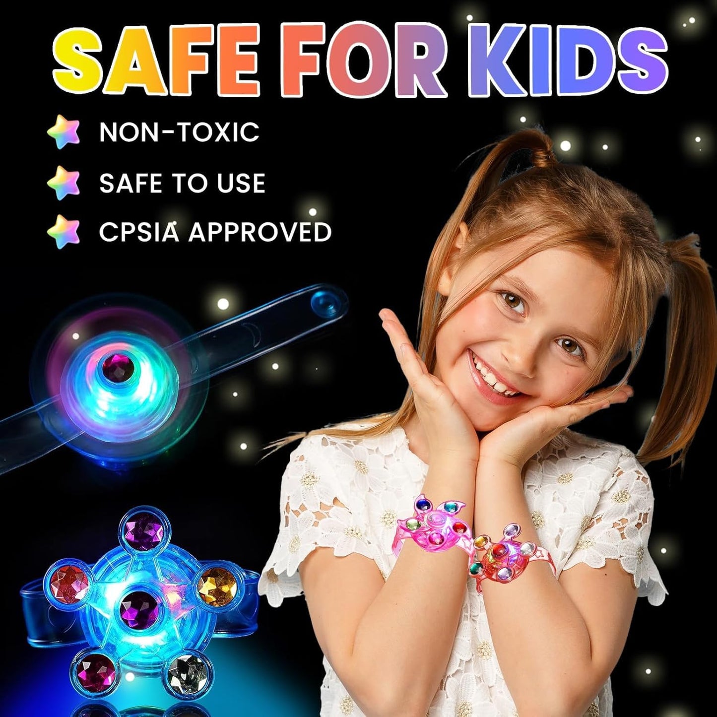 SCIONE 24 Pack LED Light Up Fidget Spinner Bracelets, Glow in The Dark Party Favors for Kids 4-8 8-12, Treasure Box Toys, Birthday Gifts, Carnival Prizes, Goodie Bags Stuffers for Kids