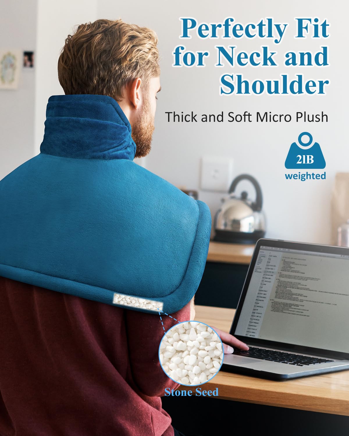 Heating Pad for Neck and Shoulder, Birthday Gifts for Men Dad Husband, Electric Weighted Heat Pad for Back Pain Relief, Anniversary Christmas Gifts for Women Mom, Blue