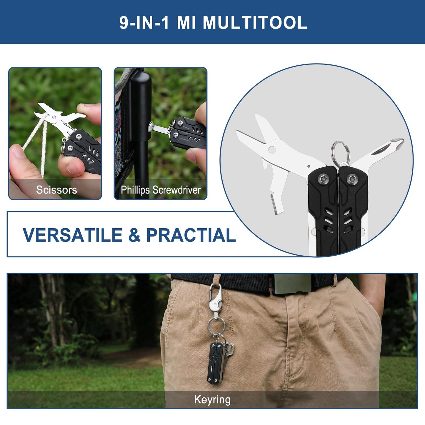 NexTool Mini Multitool - 9 in 1 Keychain Multitool with Needle Nose Pliers, Scissors, SIM Extractor and Screwdrivers for Travel, EDC, TSA Approved