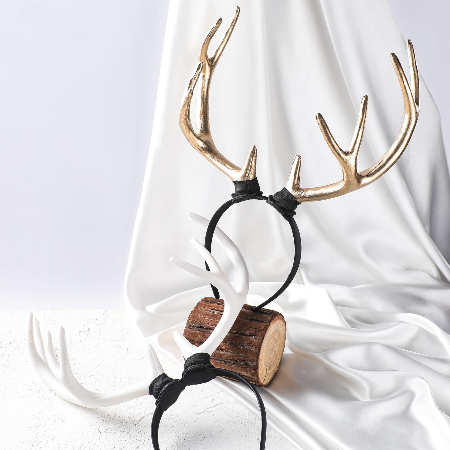 MOSTORY White Antler Horns Headband - Reindeer Headband Big Deer Horn Hairband for Halloween Renaissance Renfaire Accessory Cosplay Photo Shoot