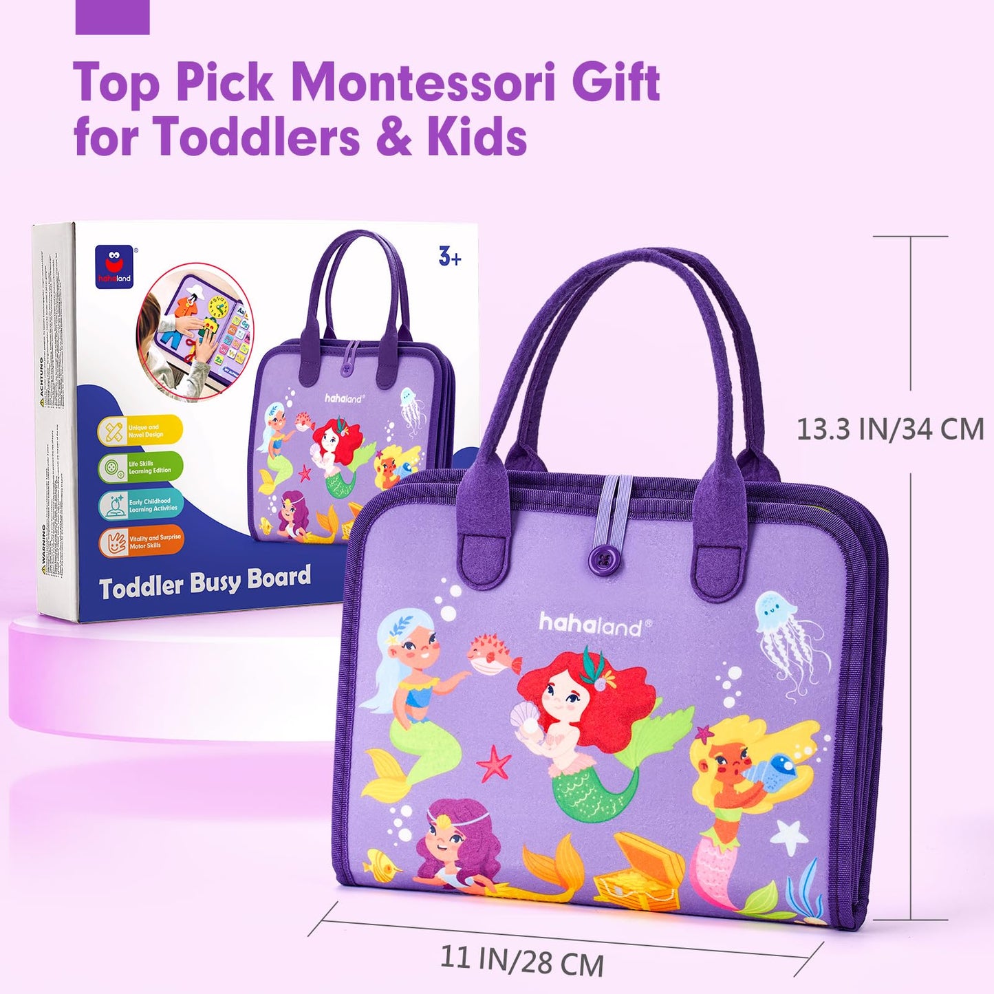 hahaland Busy Board Montessori Toys - 3 Year Old Girl Gifts Bithday Gift Ideas - 8 in 1 Preschool Learning Activities - Christmas Toddler Stocking Stuffers Gifts