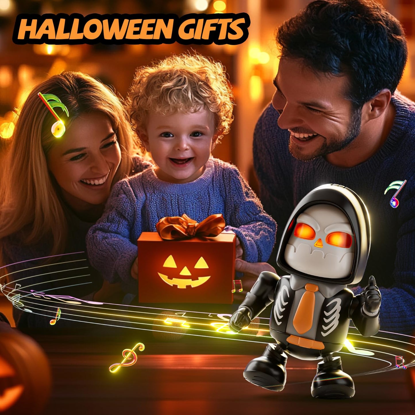 MOBI ONE Kids Toys Halloween Robot Skeleton Toy, Prank Toys with Music & Dancing Toy for Boys & Girls Ages 3 to Up (Skeleton Robot)