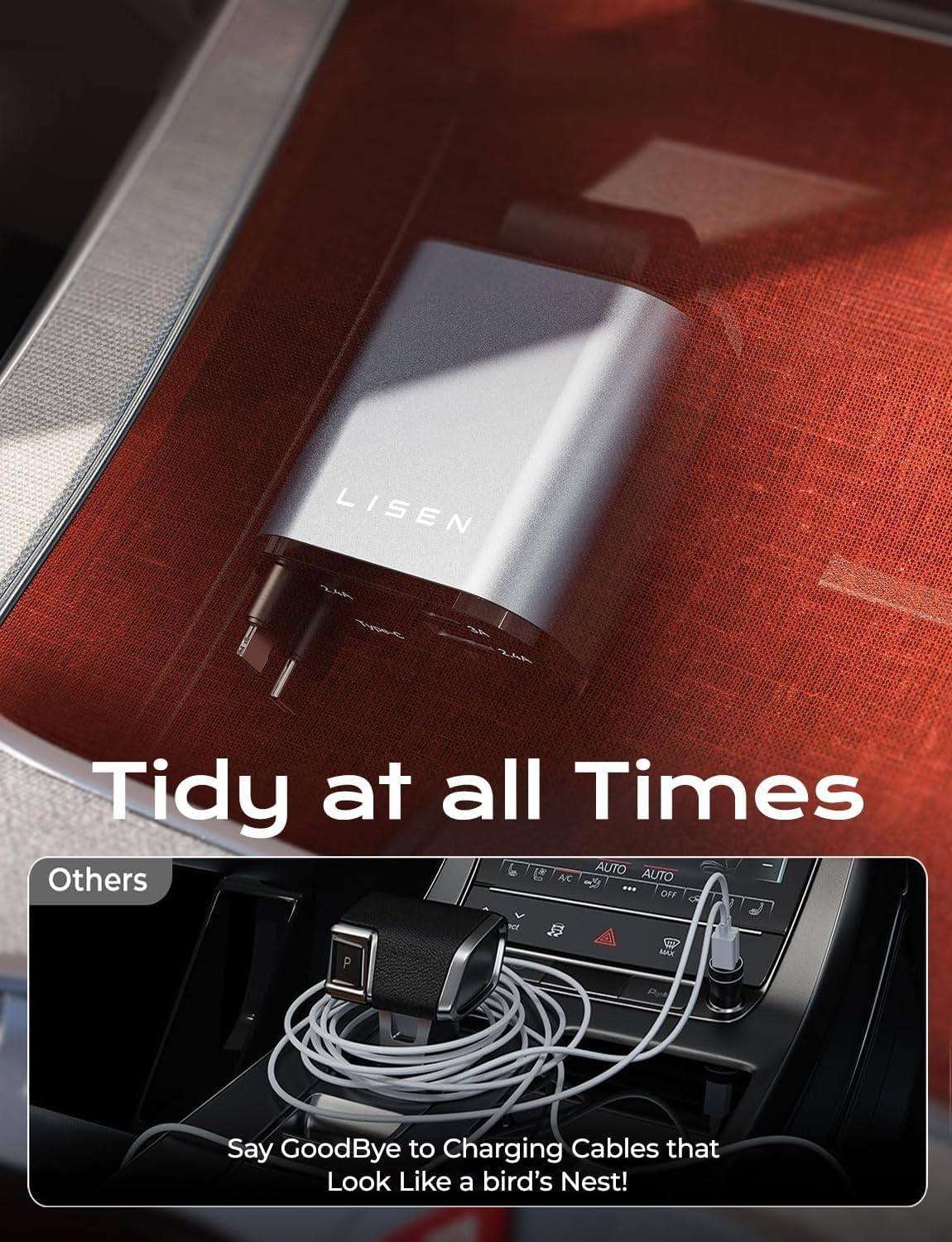 LISEN Retractable Car Charger, 69W USB C Car Accessories Adapter for iPhone 16 USB C Charger Fast Charging,Gifts for Women Men, Travel Essentials, Truck Accessories, for iPhone 16 Pro Max 15 14 13 12