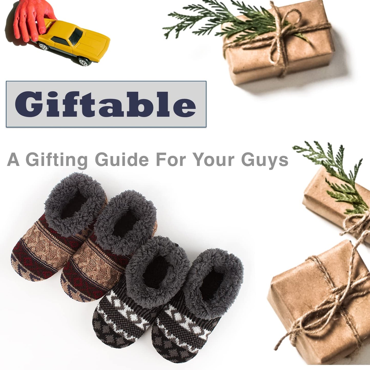 Cozylook 2-Pack Men's Knit House Slippers Soft Soles, Cozy Fuzzy Socks with Non-Slip Grippers, Warm Indoor Shoes, Unique Gifts for Christmas, Size 12-13