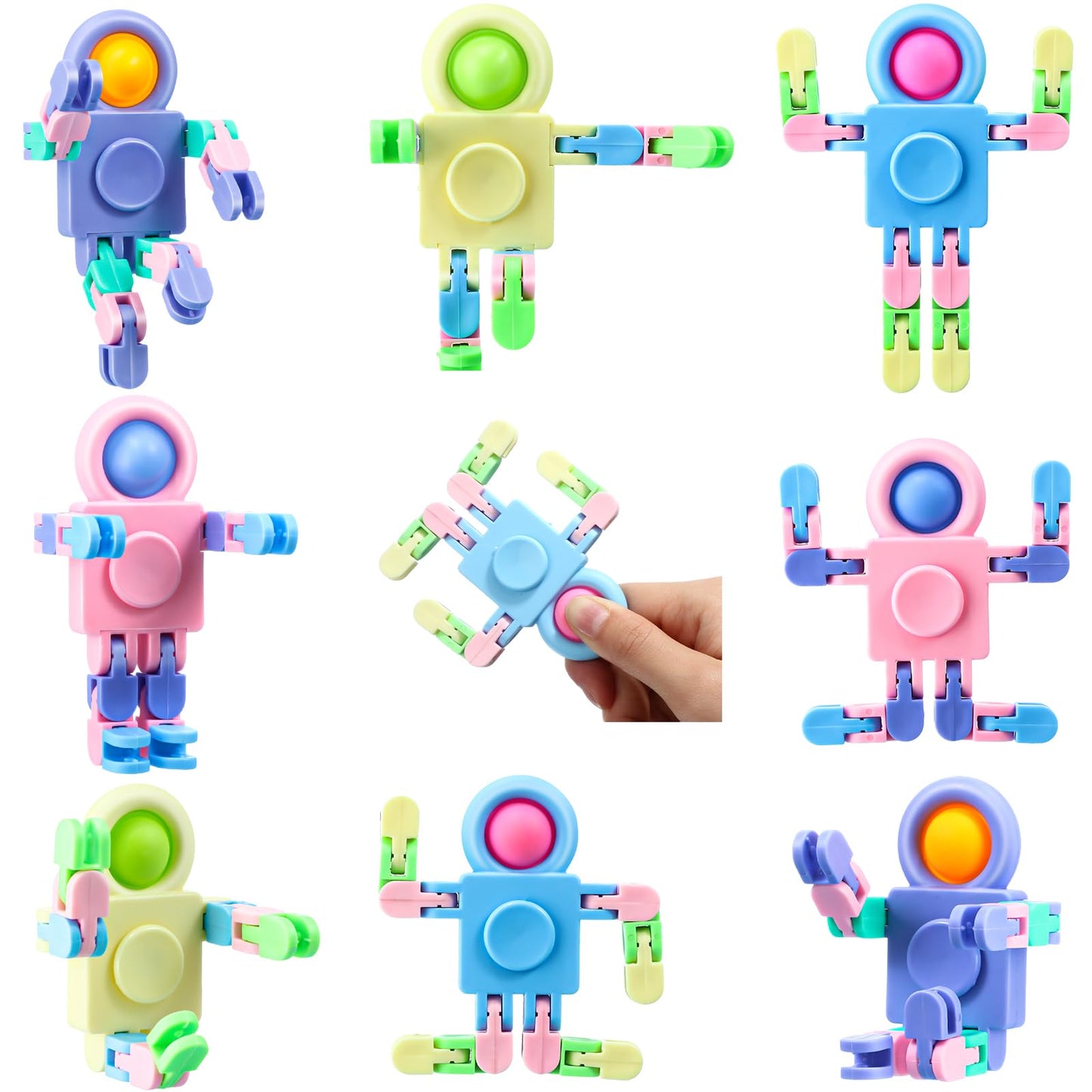 Hanaive 24 Pcs Robot Fidget Spinners Transformable Fingertip Gyro Chain Toy Deformable DIY Stress Relief Fidget Sensory Toys Adults Piñata Goodie Bag Birthday School Gift