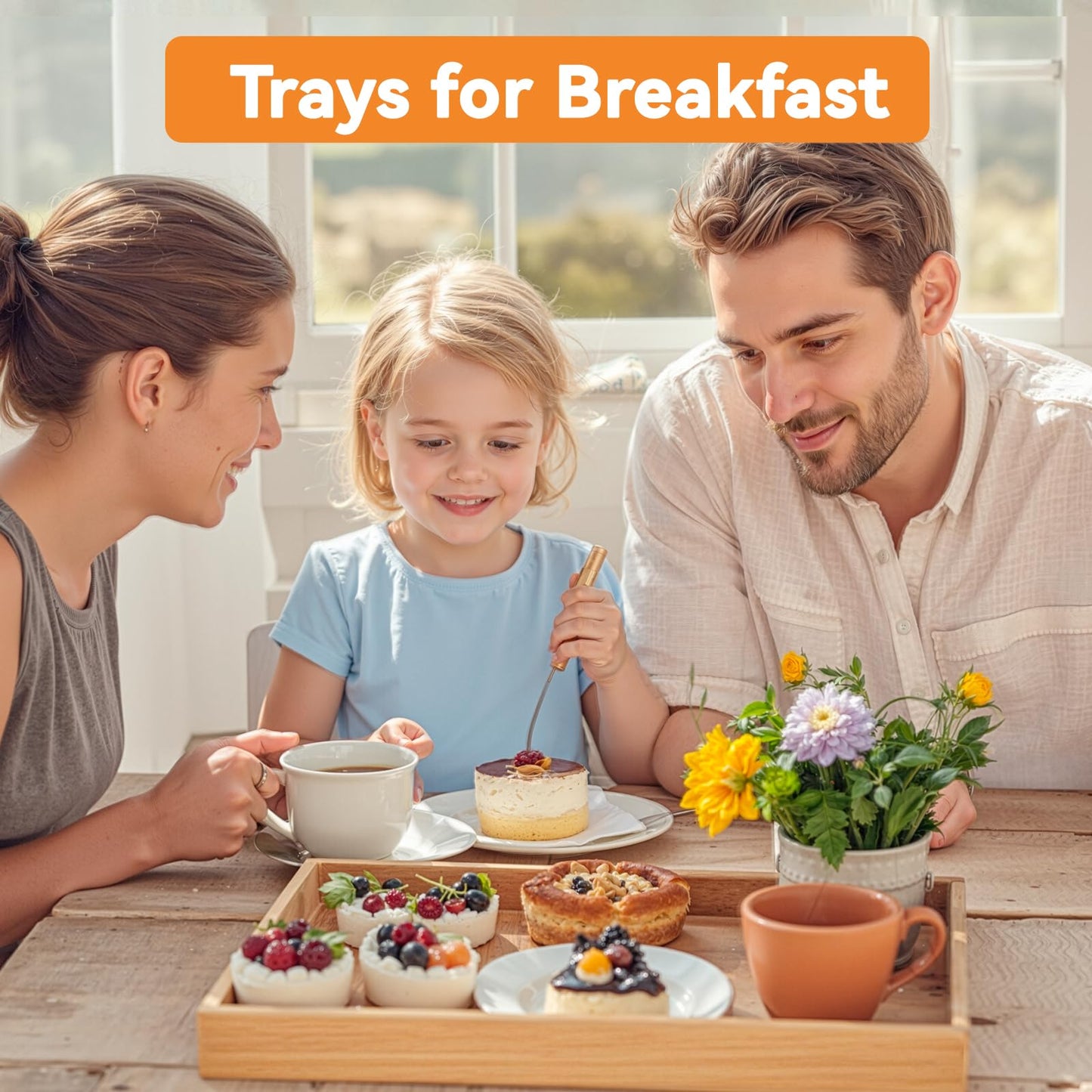 Wooden Serving Trays with Handle - 2 Pieces Unfinished Wood Nested Breakfast Food Serving Trays for Craft Kids Montessori Snacks Home Decor Kitchen Party Dinner