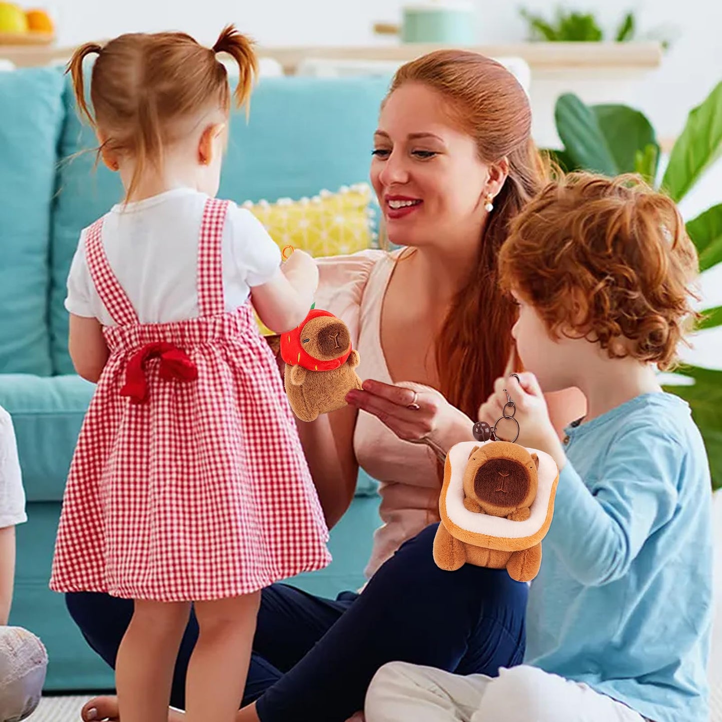 Achwishap 2PCS Capybara Plush Keychain,Cute Keychain Capybara Stuffed Animal,Soft Capybara Plushies Toys Key Chain,Kawaii Plush Stuffed Toys for Kids Adults(Capybara Strawberry Hat,Capybara Bread)