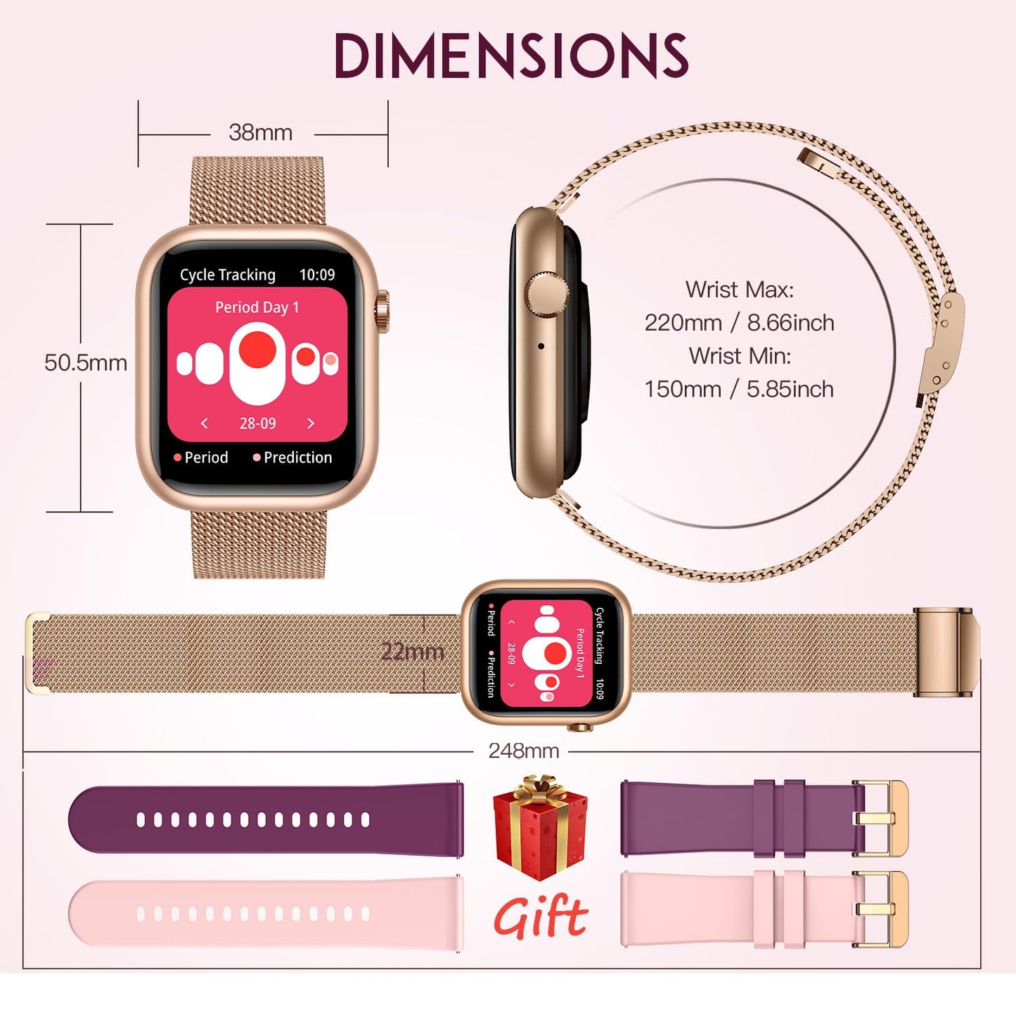 Smartwatch Women Fitness Tracker Watch: Gold Smart Watches for Women Make Answer Bluetooth Call Android Phones iPhone Compatible 123+ Sport Modes IP68 Waterproof Digital Pedometer Heart Rate Monitor
