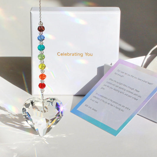 WOOWA Celebrating You! Friendship Gifts, BFF, Bestie Gifts. Best Friend Birthday Gifts. Unique 45 mm Crystal Heart Rainbow Maker Hanging Ornament