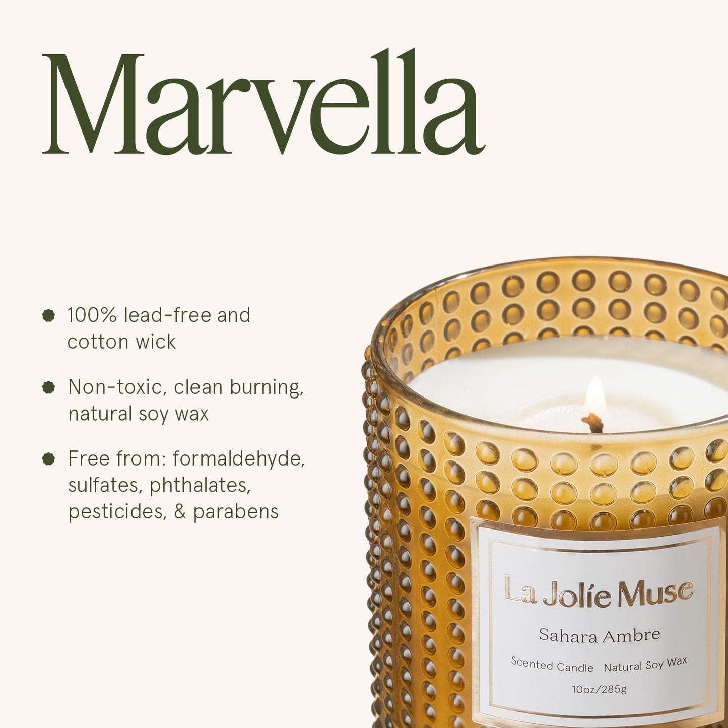 LA JOLIE MUSE Moroccan Amber Scented Candles, Holiday Candles for Home Scented, Natural Soy Candles, 75 Hours Long Burning Candles, Premium Candle Gift, 10oz
