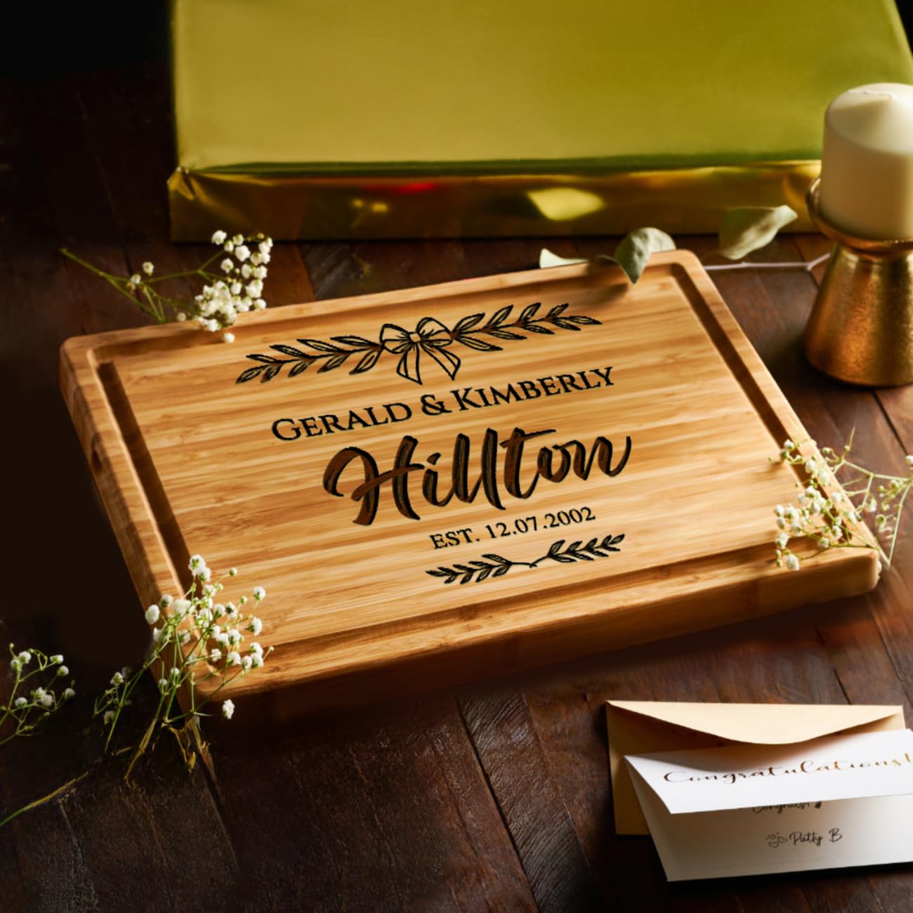 Personalized Cutting Board with Name Engraved Wedding Gifts, Unique Christmas Gift for Family, Wooden Anniversary Charcuterie Board Kitchen & Housewarming Gifts for Couples