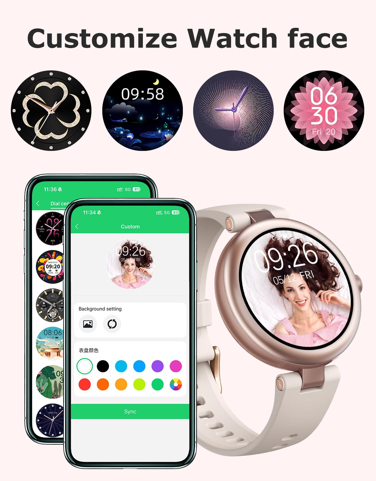 SHANG WING Fitness Tracker, Round Fitness Watches for Women with Bluetooth Call Heart Rate Monitor Sleep Tracker Calorie/Step Counter, Birthday Gift for Women Lady Mom Waterproof Starlight