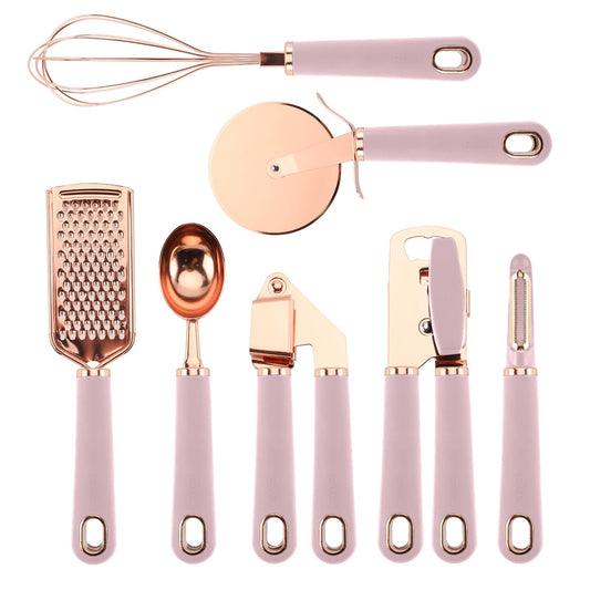 COOK WITH COLOR Kitchen Gadget Set Copper Plated Stainless Steel Utensils with Soft Touch Handles, Copper Pink, 7 Pieces