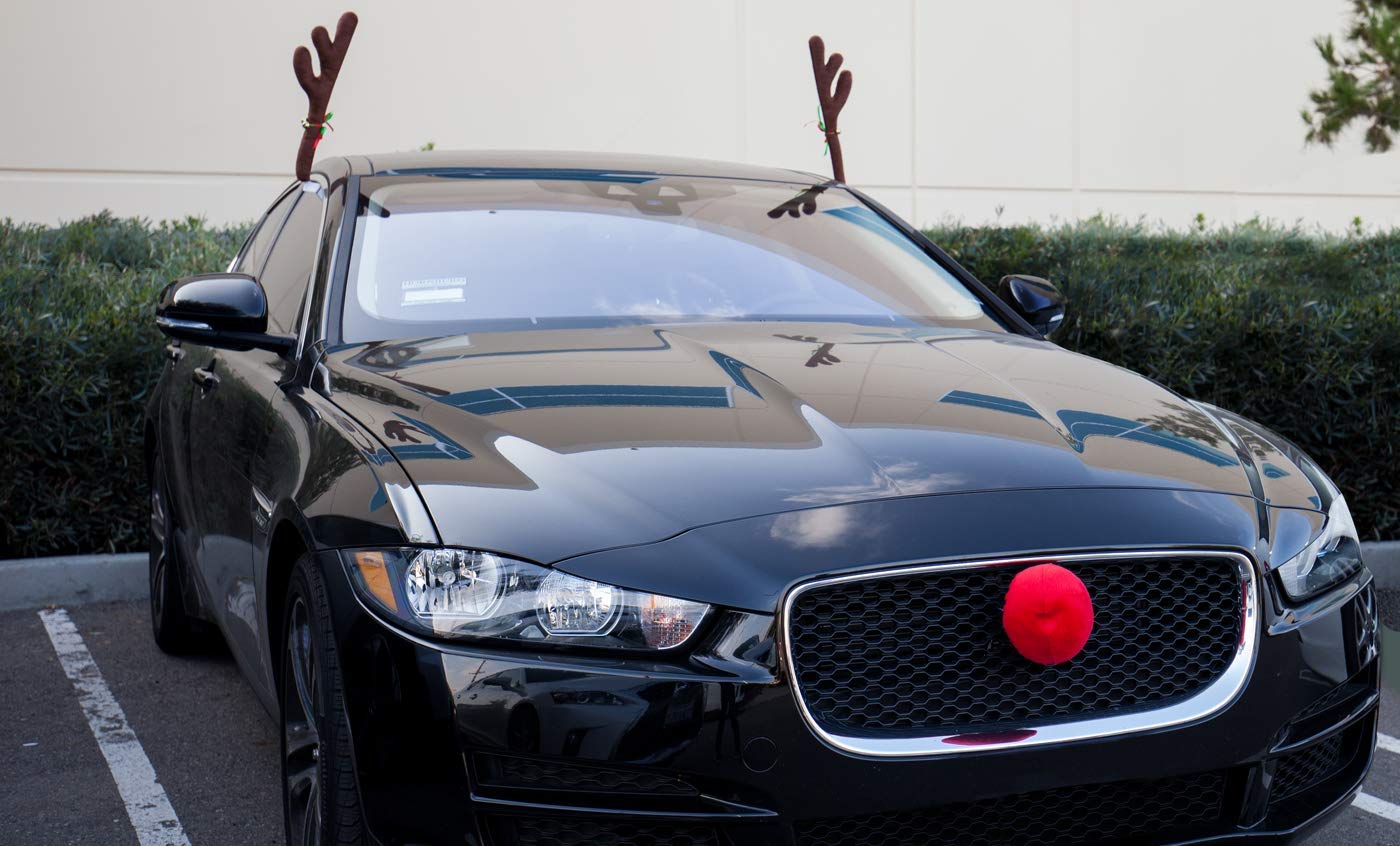 OxGord Car Reindeer Antlers & Nose - Christmas Decorations Best for Window Roof-Top & Grille Rudolph Reindeer Kit - Auto Holiday Accessories Decoration Kit Also for SUV Van Truck