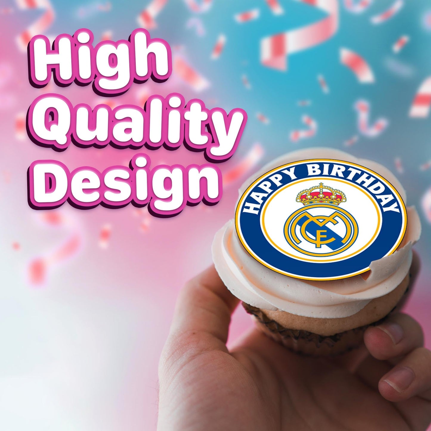 30 x Edible Cupcake Toppers – Madrid's Football Themed Collection of Edible Cake Decorations | Uncut Edible on Wafer Sheet