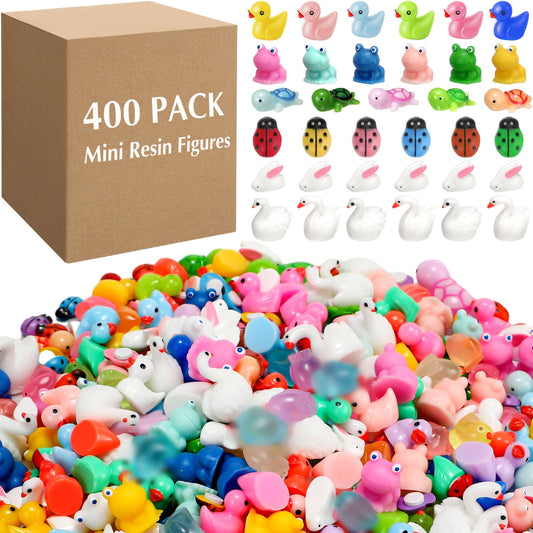 Barydat 400 Pcs Mini Resin Animals Figures Bulk for Pranks Hide Crafts Resin Miniature Toys Garden Accessories Mini Stuff for Party Favors Garden Decoration