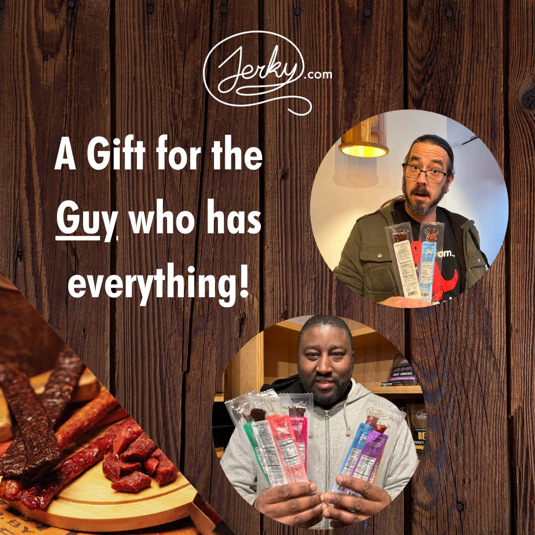 Jerky.com Exotic Meat Sticks Gift Bag | Wild Game Jerky Sampler with Venison, Elk & Wild Boar | 12pc High Protein Meat Snacks Variety Pack | Unique Gift Basket for Men, Dad, Hunters, Outdoorsmen