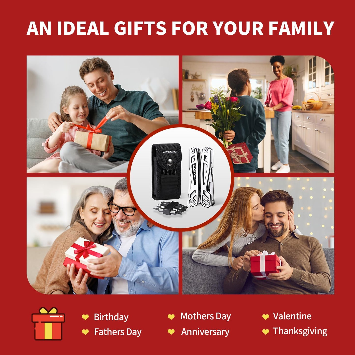 WETOLS Multitool with Pocket Knife, Birthday Gifts for Men Women Mom Dad, 21-in-1 Stainless Steel Pliers with Screwdrivers, Self-locking Multi tools with EDC Sheath, Ideal for Home, Camping, Survival