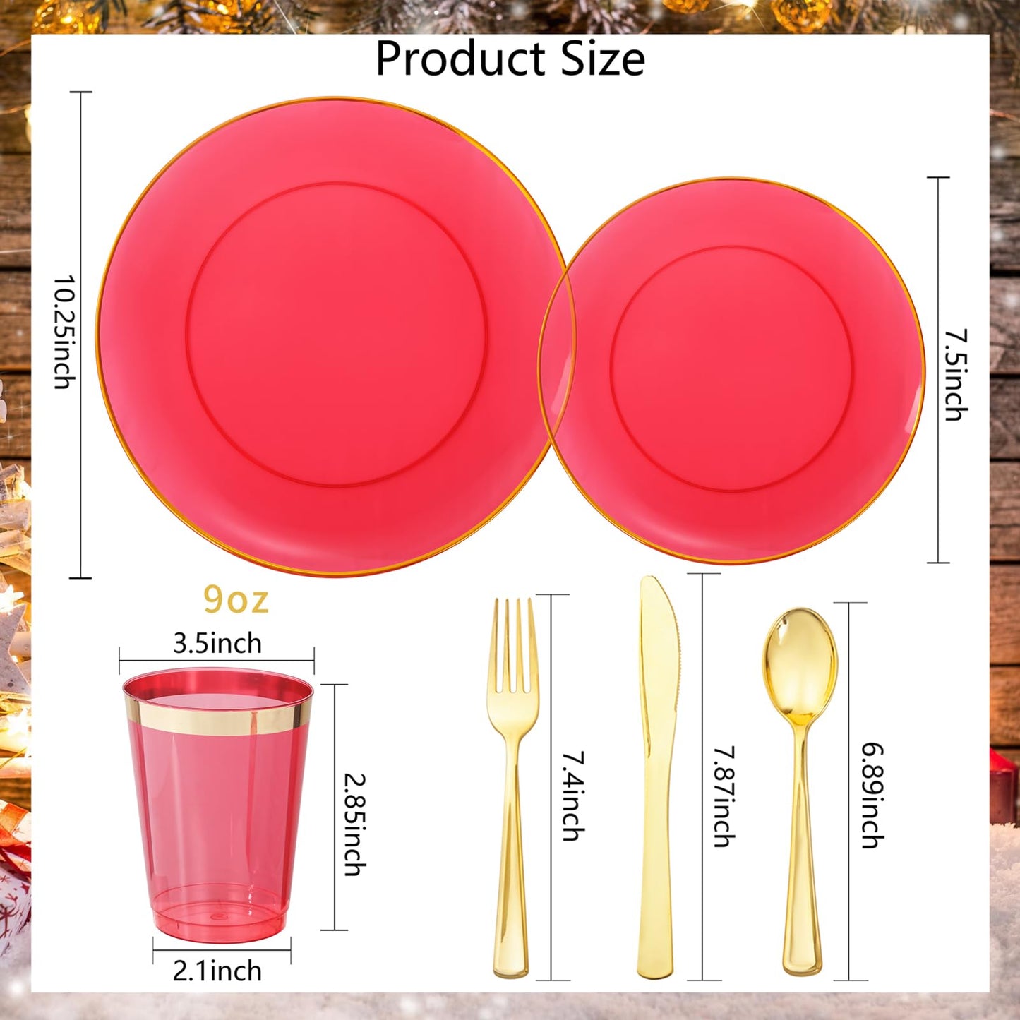 LIYH 180 Pcs Clear Red Plastic Plates Disposable - Red Dinnerware Set, Include Red and Gold Plates, Dinner Plate, Dessert Plate, Gold Plastic Silverware for Birthday Party