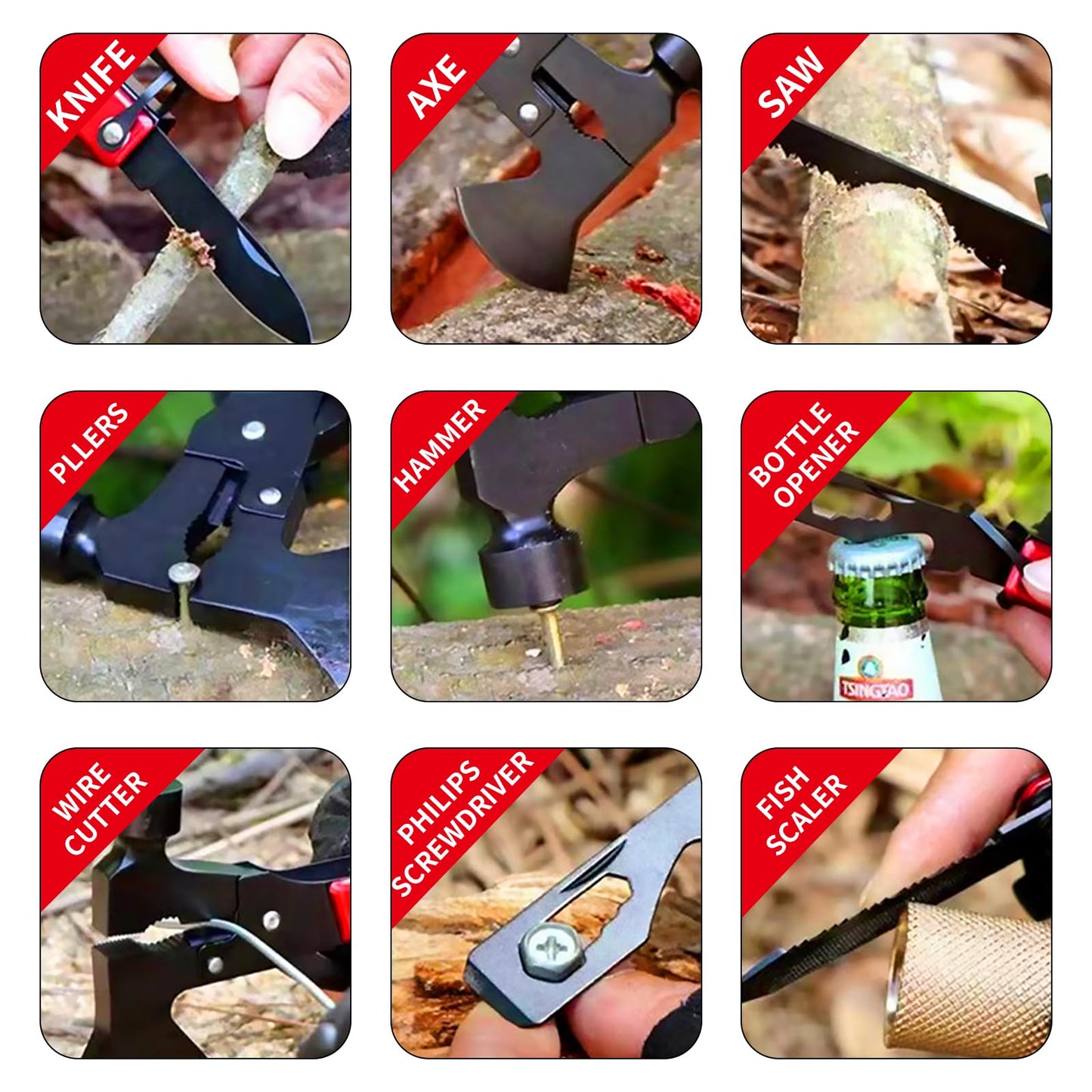Camping Gear Multitool, Stocking Stuffers for Men 13-in-1 Camping Accessories Multitool Hatchet Camping Tool with Axe Survival Gear for Outdoor Hunting Hiking, Emergency Escape Tool