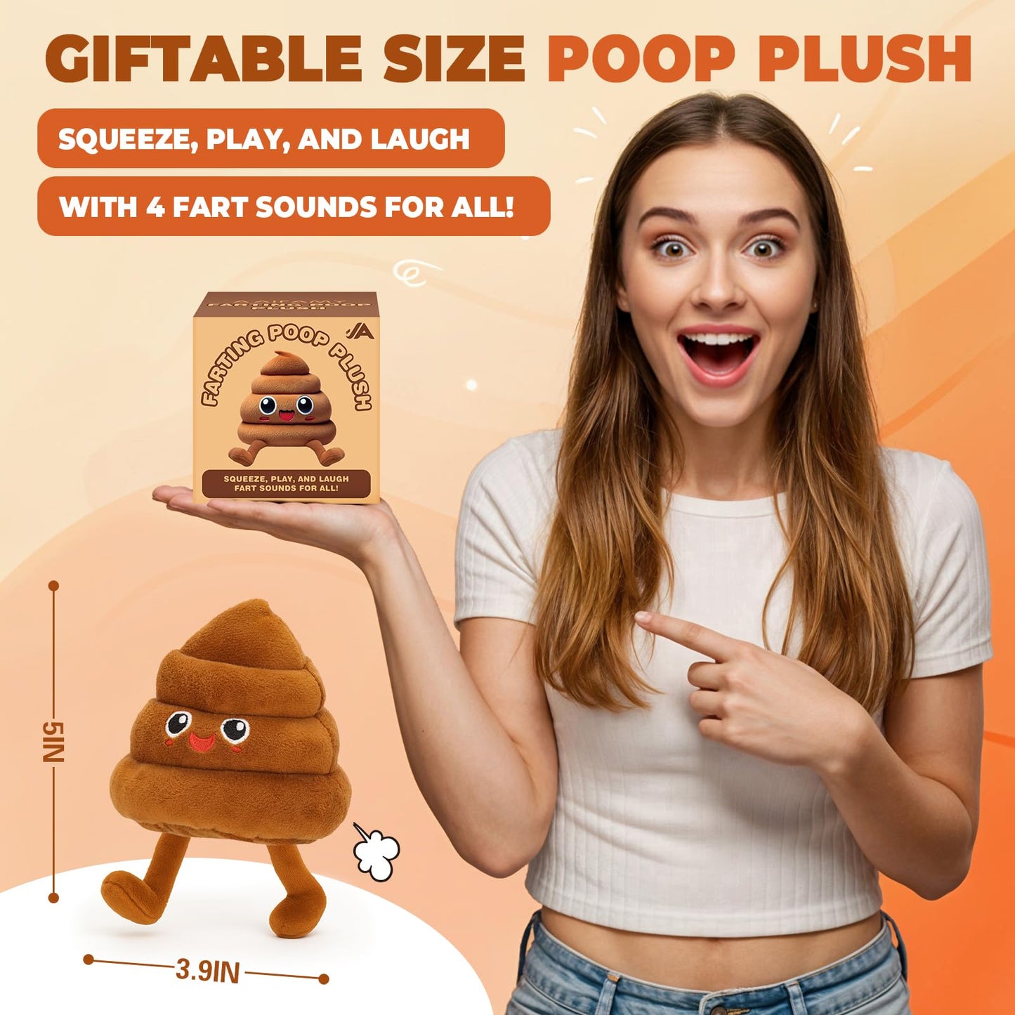 A AIFAMY Funny Poop Plush Toy with 4 Fart Sounds - Fart Blaster Noise Maker - Realistic Fake Poop for Pranks, Jokes - Funny Gag Gift for Pets, Kids, Adults