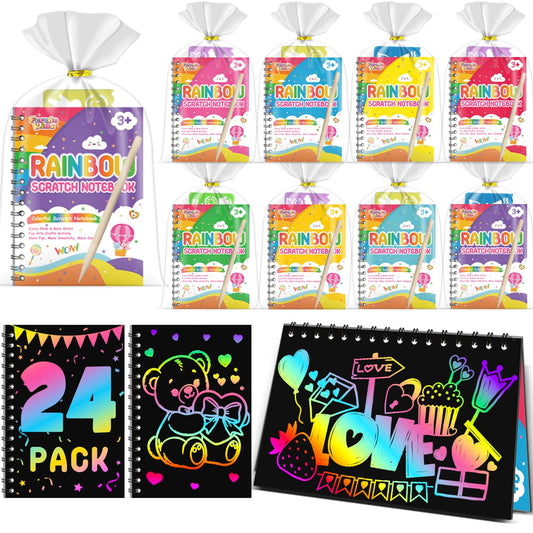 Scratch Art Party Favors for Kids: 24 Pack Rainbow Scratch Notebook Bulk Kids Craft School Supplies for Girls Boys 4-8 Years Old Kids Birthday Goodie Bags Christmas Gifts Classroom Prizes for Kids