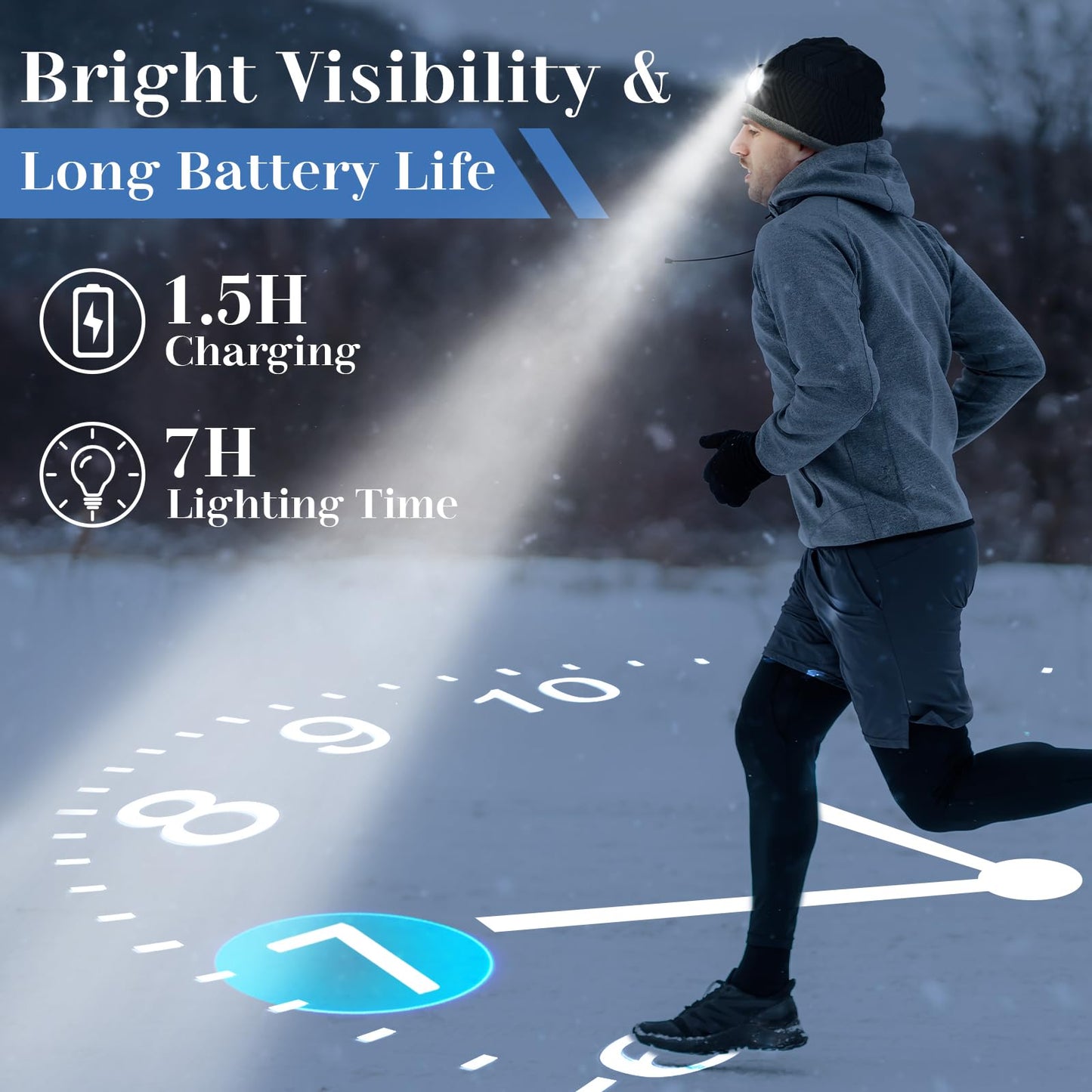 HIGHEVER LED Beanie Hat with Light: Christmas Stocking Stuffers for Men Adult Winter Gift Dark Black