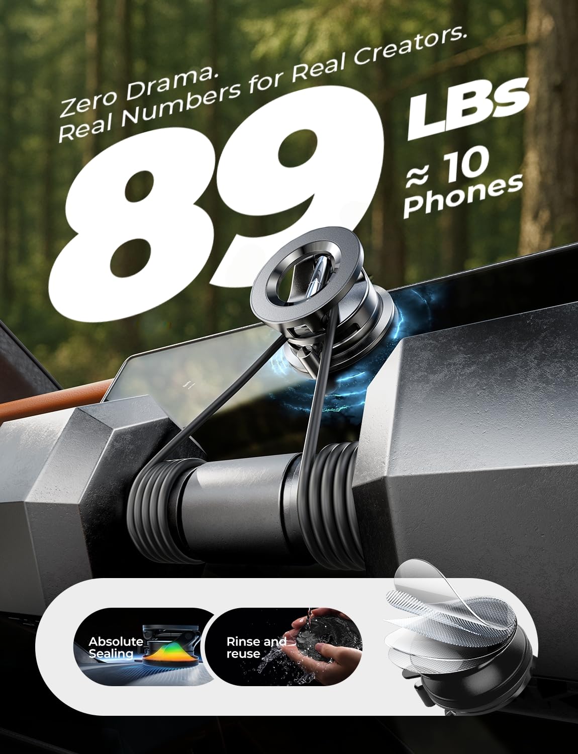 LISEN Suction Cup Phone Mount, Vacuum Magnetic Phone Holder, 360° Adjustable for MagSafe Car Holder Foldable Suction Phone Mount for Car, for Garmin GPS/Mirror/Smooth Surface, for iPhone 16 Pro Max 15