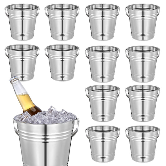 Mumufy 10 Pack Champagne Ice Buckets Stainless Steel Ice Bucket with Handles Party Wine Bucket Beverage Chiller Beer Cooler Bucket for Home Bar Club Party Supplies, 3 L/ 3.3 Qt(Silver)