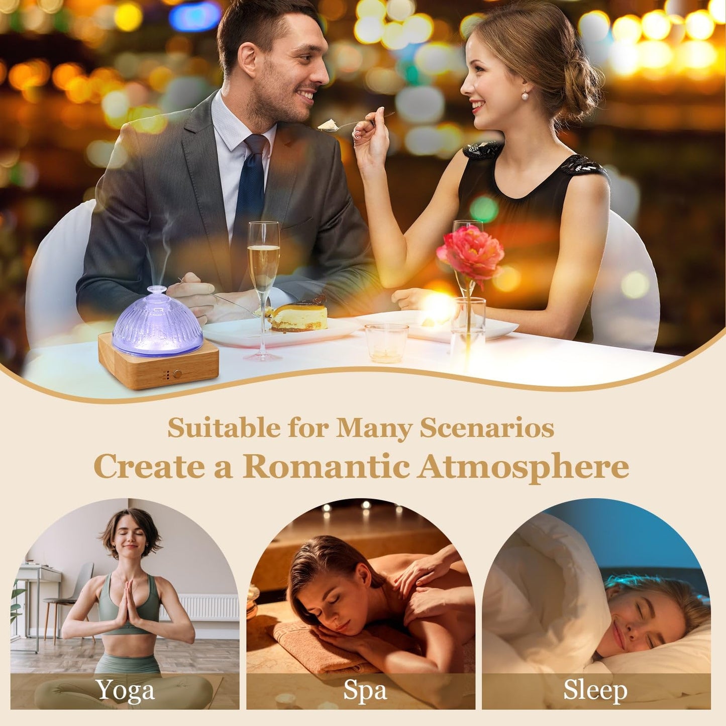 Lecdura Glass Essential Oil Diffuser with Glass Reservoir & Wood Base, 200ml Ultrasonic Lock Color Timer Auto-Off 7 Color Light Aroma Glass Dome Diffuser for Home Office Bedroom Yoga