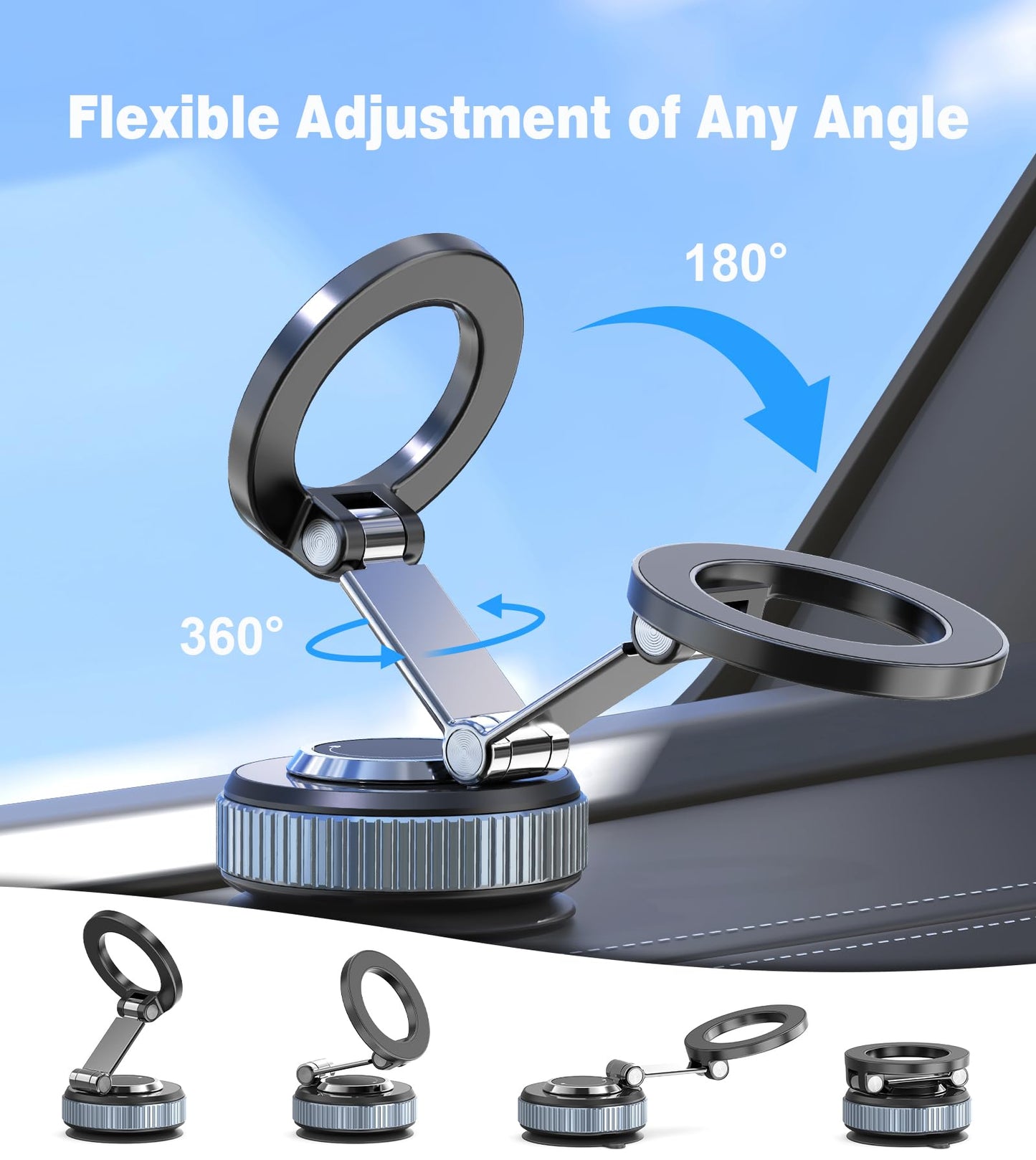 Gahenwo Vacuum Magnetic Car Phone Holder Stand,360° Adjustable Car Phone Mount for Magsafe with Suction Cup & Swivel Lock,Foldable Phone Holders for Your Car,Cell Phone Car Mount for iPhone & Android