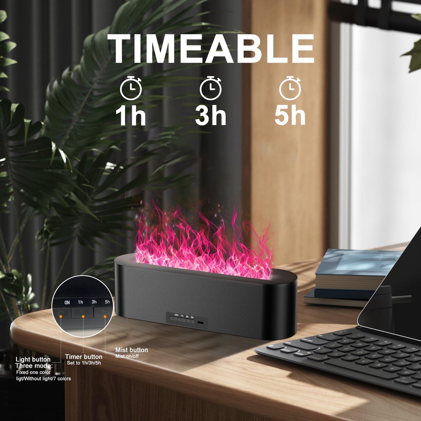 Colorful Flame Fire Diffuser Humidifier, Ultra-Quiet Aroma Essential Oils Aromatherapy Diffusers for Large Room, Bedroom, Office (Timeable, Waterless Auto off-150ml)