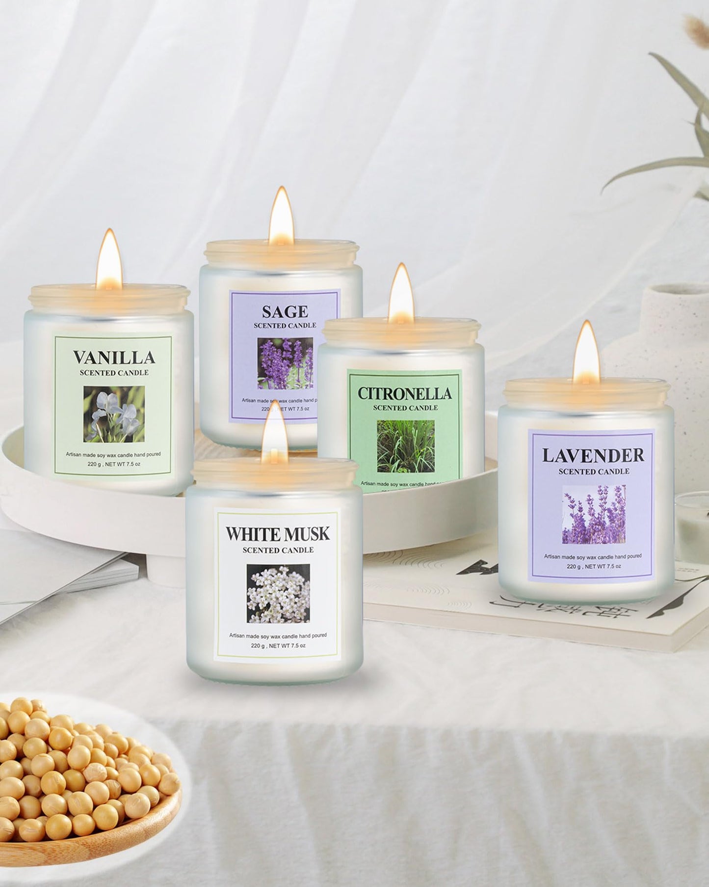 GITRANG 4 Pack Vanilla Candle Set, 30 oz 200 Hour Home Aromatherapy Jar Candles, Long Lasting Aromatherapy Candles for Bedrooms Yoga Rooms Lounges Gardens Patios Balconies and Camping