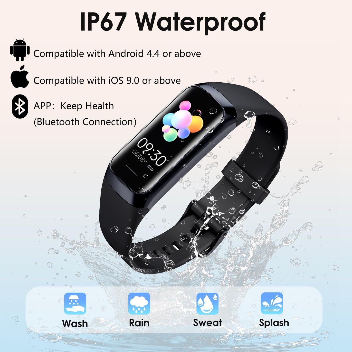 VUHIGIB Fitness Tracker, 24/7 Heart Rate Blood Oxygen Blood Pressure Body Temp Monitor Sleep Calorie Tracker with 1.1" AMOLED Touch Color Screen Pedometer Smart Watch Waterproof for Women Men