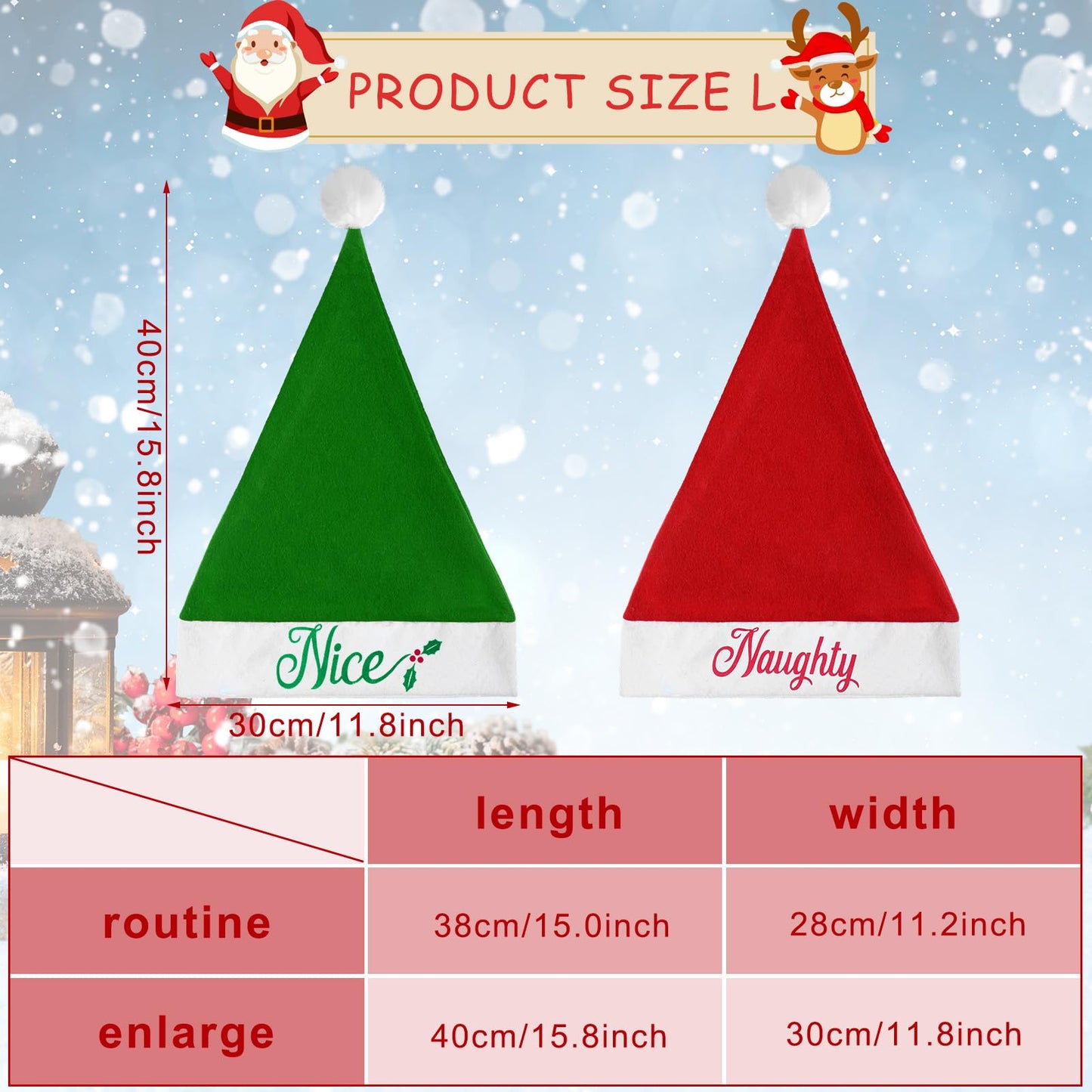 Shinymoon 24 Pieces Christmas Santa Hats Non Woven Fabric Naughty and Nice Santa Hats for Adult Men Women Kids Party Holiday (Red Color, Green Color)