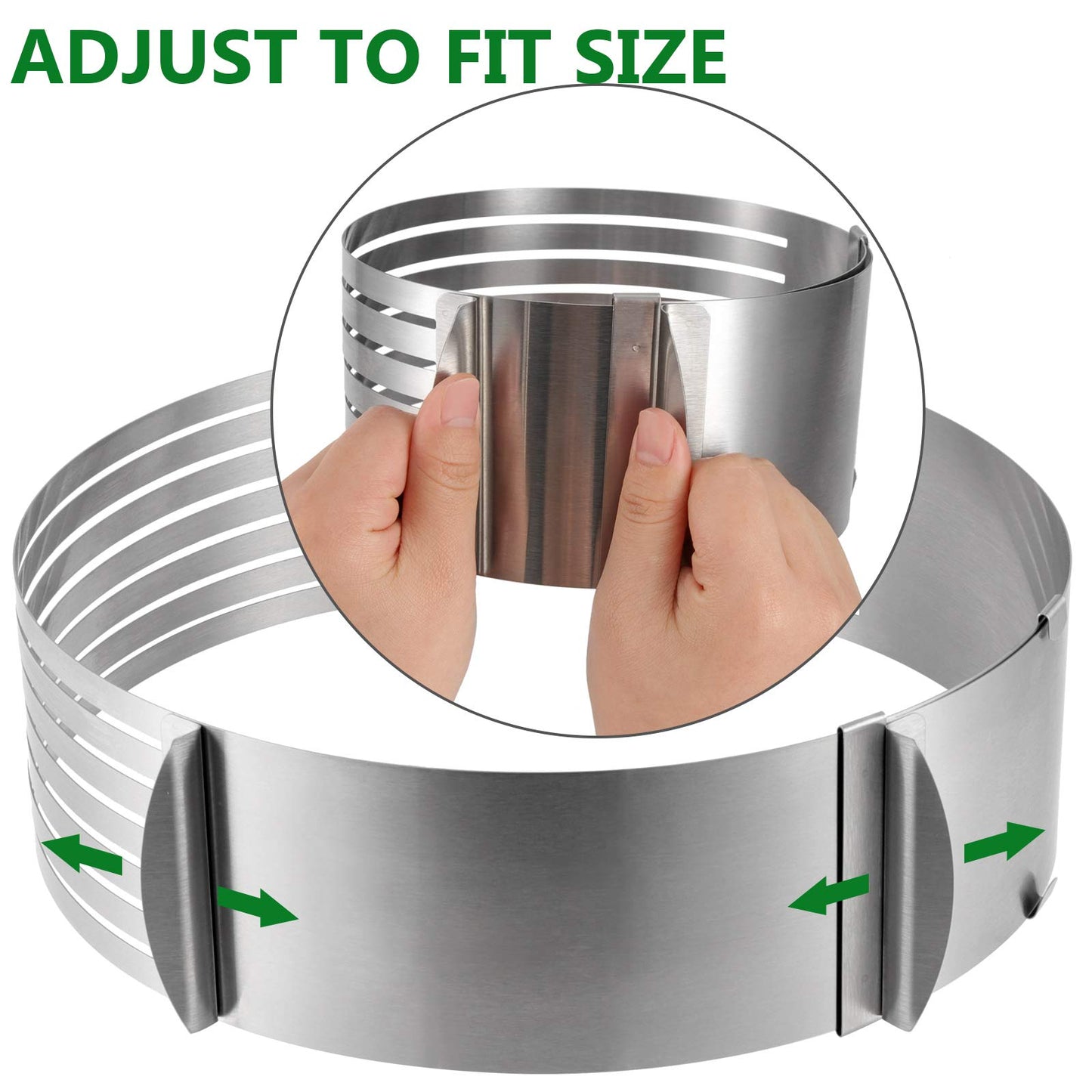 HAKZEON 2 Pack Cake Ring Set, Adjustable Stainless Steel Mousse Cake Rings, Round Molds Cookie Cutter Leveler 7 Layer 6-12 inch for Kitchen Restaurant Mousse DIY