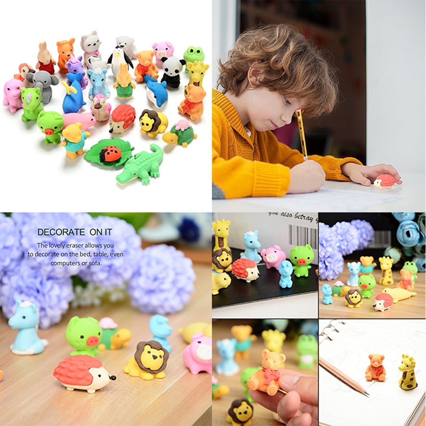URSKYTOUS 60Pcs Animal Erasers Desk Pets for Kids Animal Pencil Erasers Bulk Puzzle Eraser Toys Gifts for Classroom Prizes,Game Reward,Treasure Box,Easter Egg Fillers,Goodie Bag Stuffers,Party Favors
